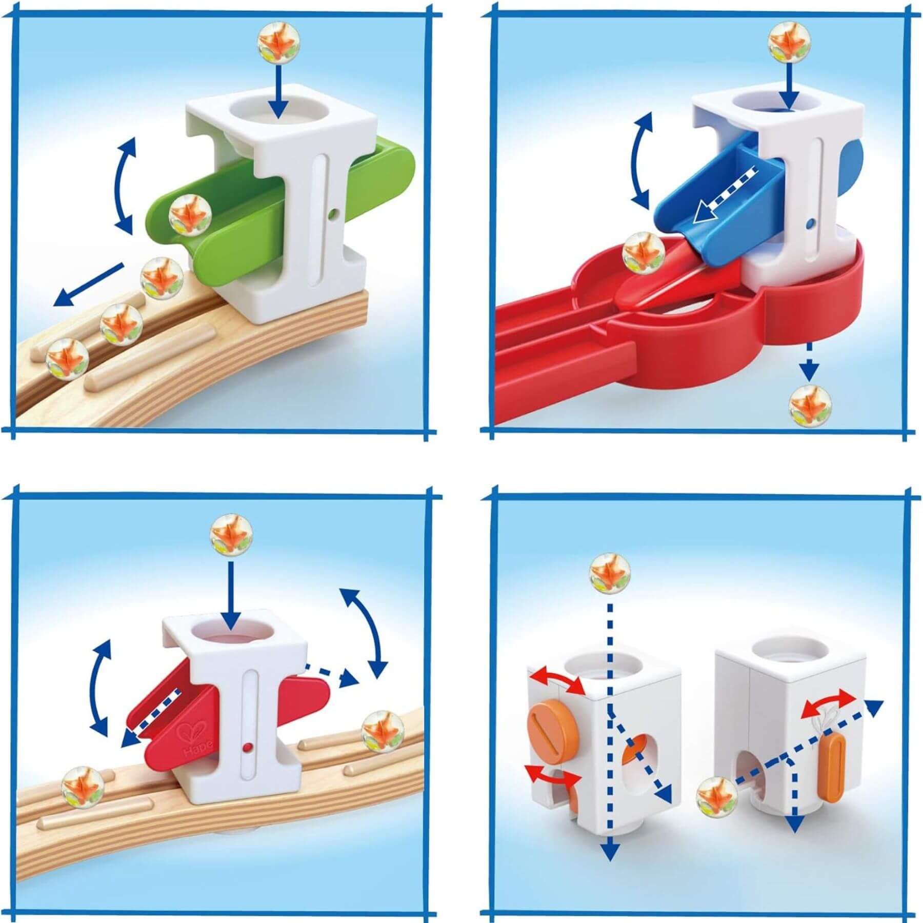 Parts of Hape Quadrilla Super Spirals Wooden Marble Run Blocks