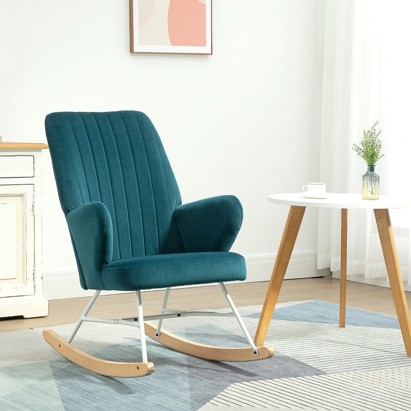 HOMCOM Modern Nursery Accent Rocking Chair | Wingback Chair | Blue