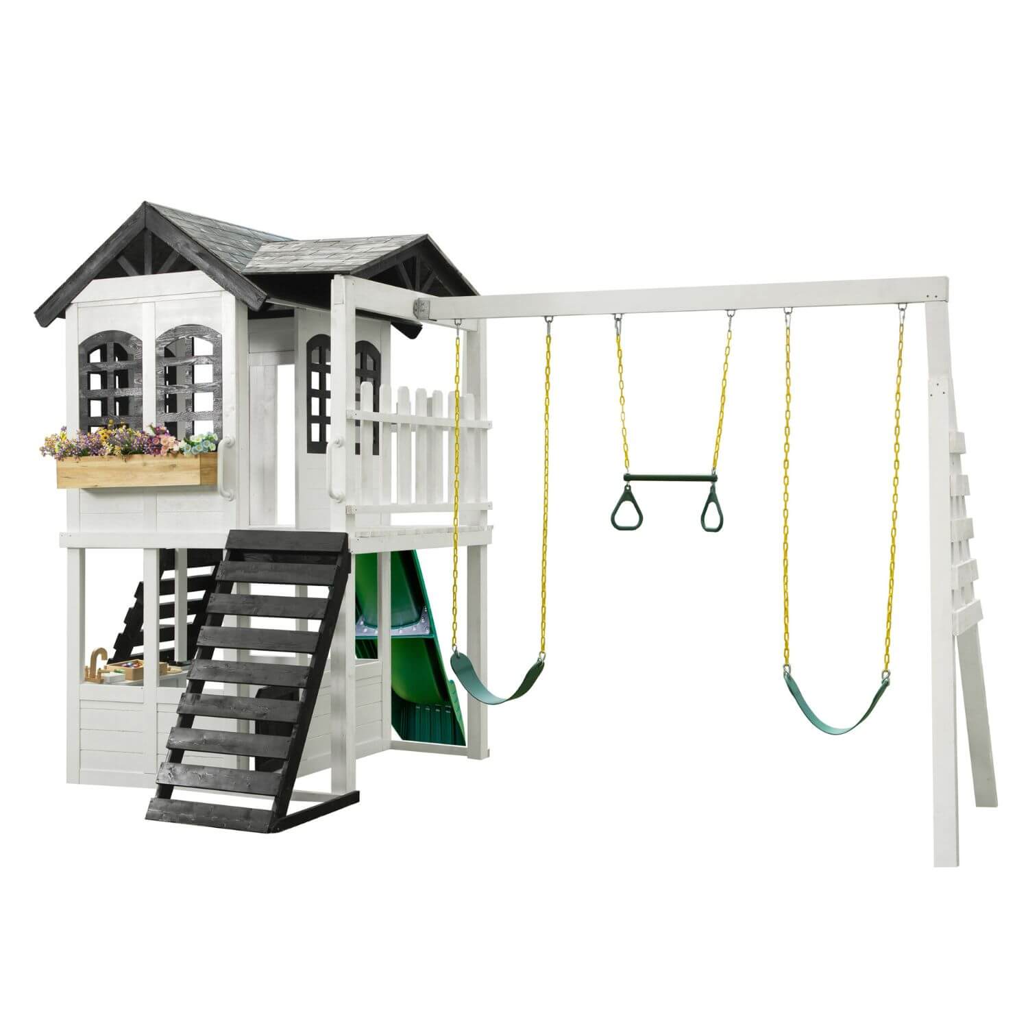 2MamaBees Reign Two Story Playhouse with Reign Swing Attachment