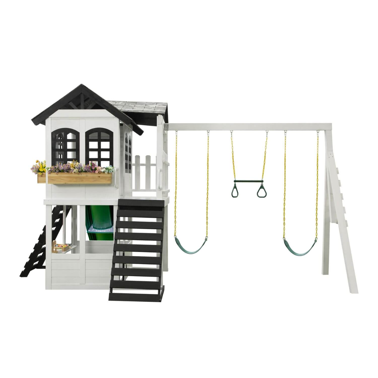 2MamaBees Reign Two Story Playhouse with Reign Swing Attachment