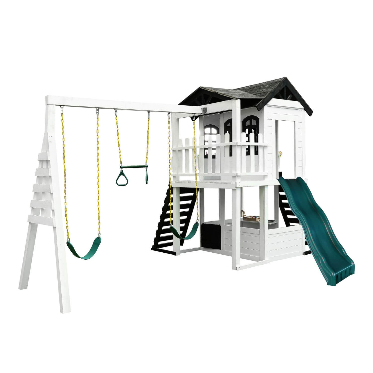 2MamaBees Reign Two Story Playhouse with Reign Swing Attachment