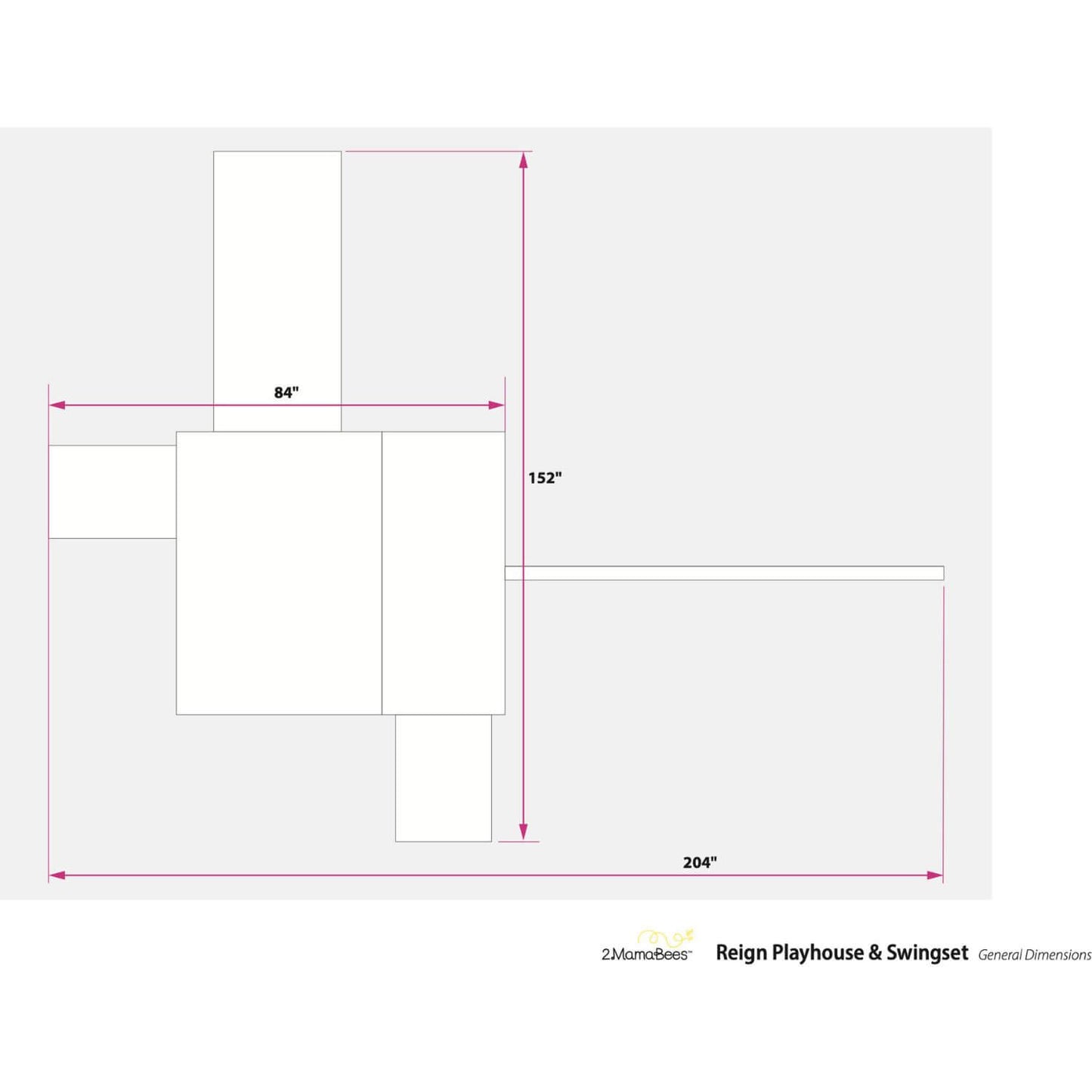 2MamaBees Reign Two Story Playhouse - Overview Dimensions