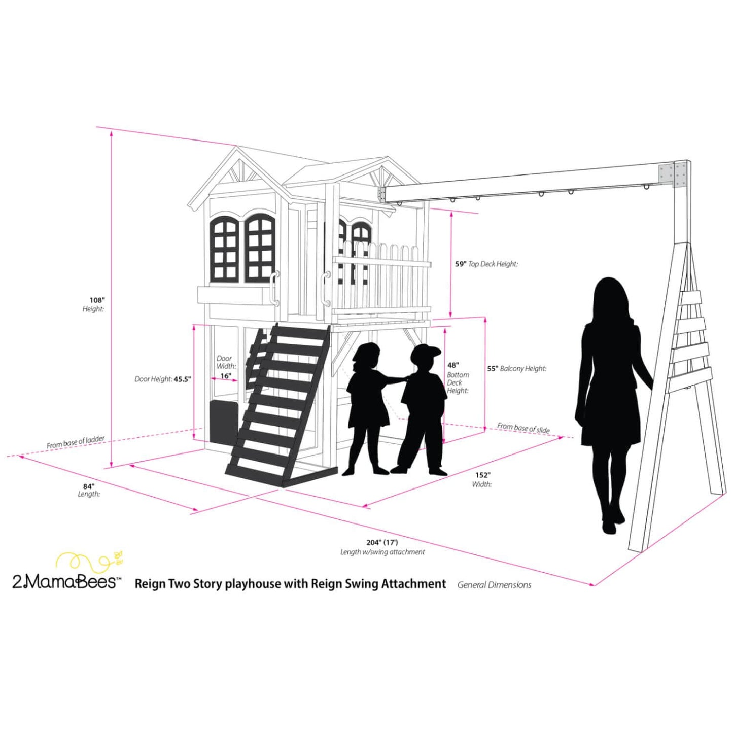 2MamaBees Reign Two Story Playhouse - Dimensions