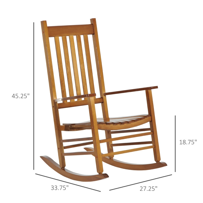 Outsunny Indoor/Outdoor Nursery Rocking Chair in Natural | Slatted for Indoor, Backyard & Patio
