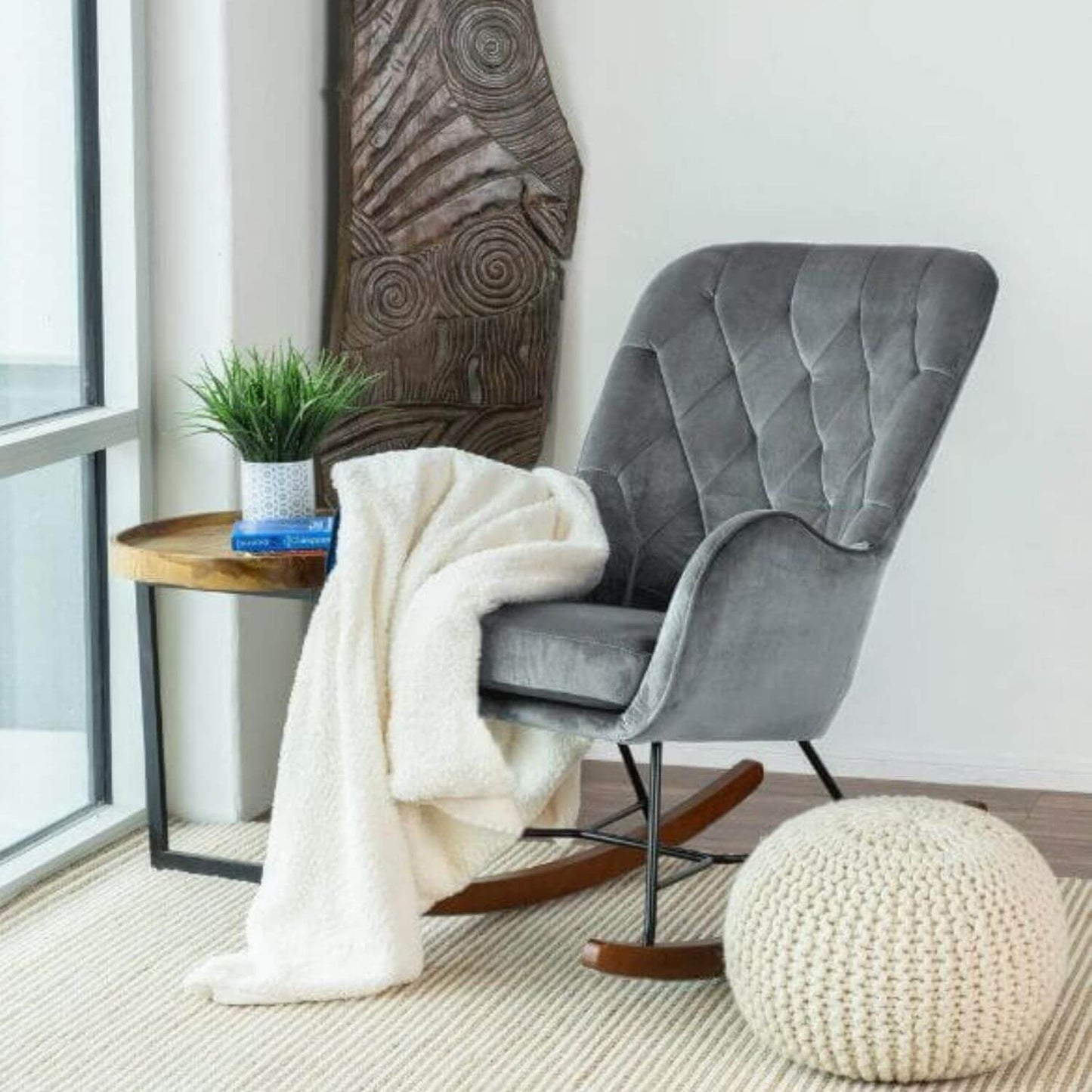 Ashcroft Rudnick Mercury Row Fabric Nursery Rocking Chair in Dark Grey - Lifestyle