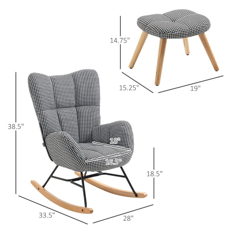 HOMCOM Nursery Glider Rocker with Ottoman | Stylish Houndstooth Rocker