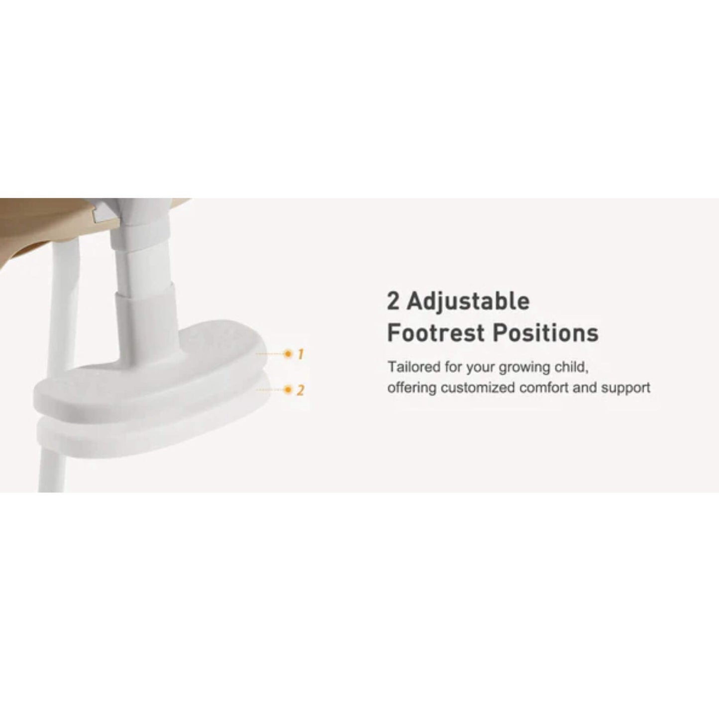 Adjustable footrest for a high chair with text on a white background