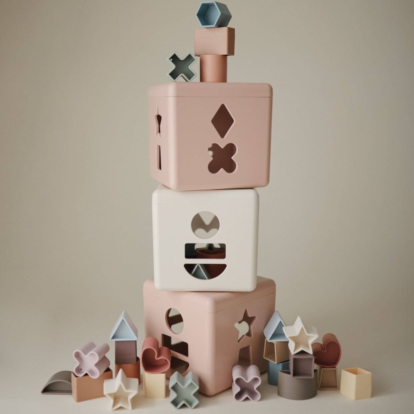 Stack of Mushie Shape Sorting Box