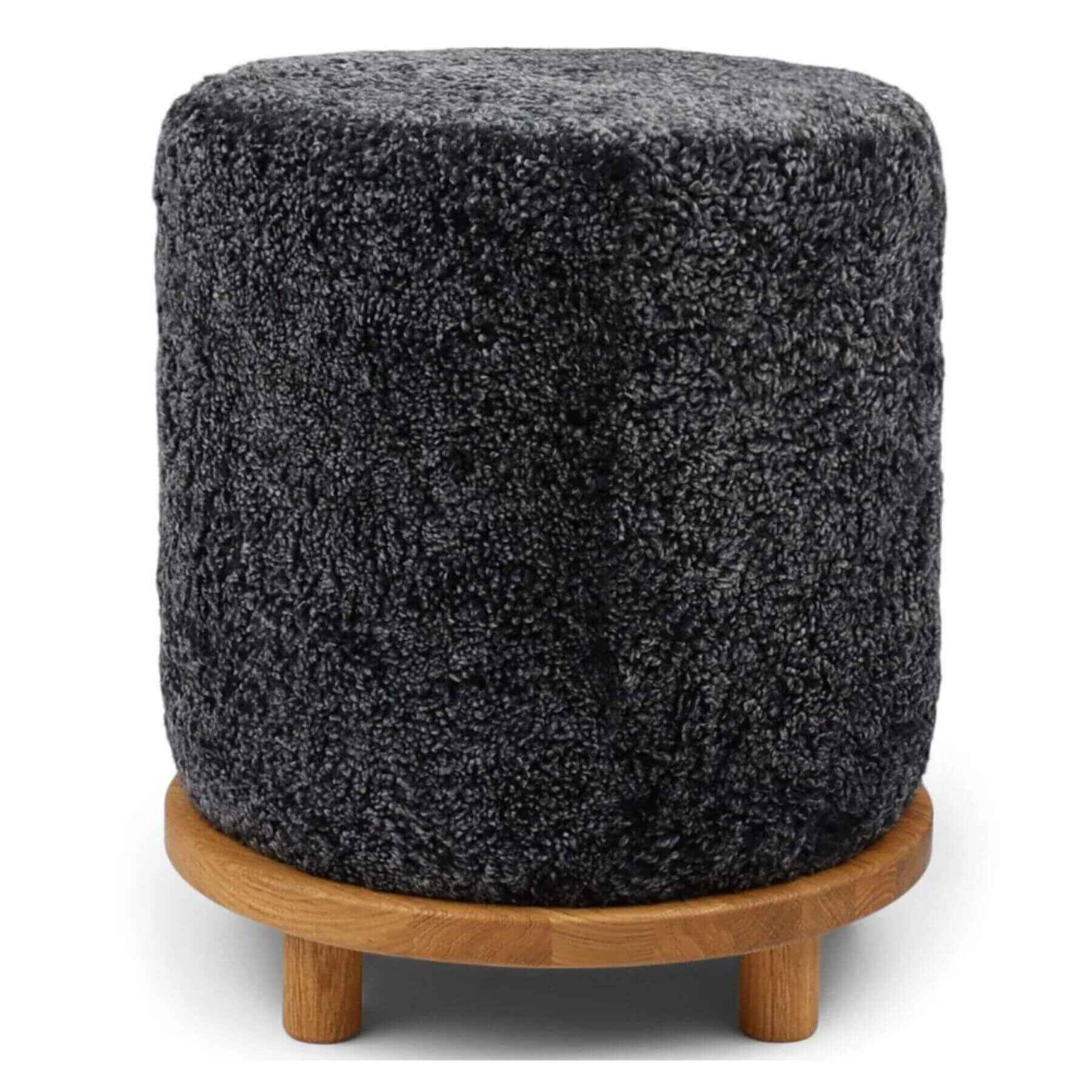 Natures Collection Simon Pouf Short Wool, Oak Legs | Anthracite