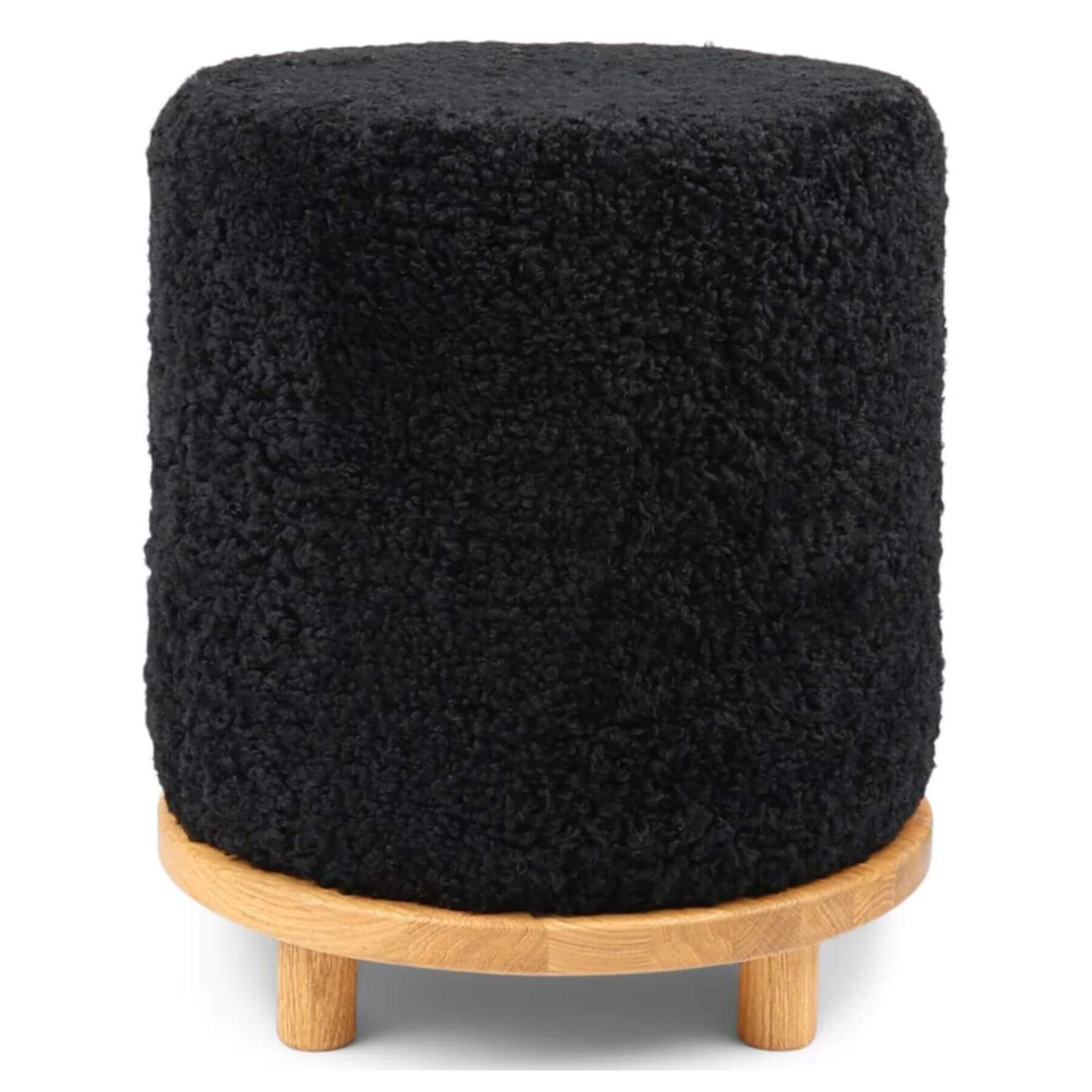 Natures Collection Simon Pouf Short Wool, Oak Legs | Black