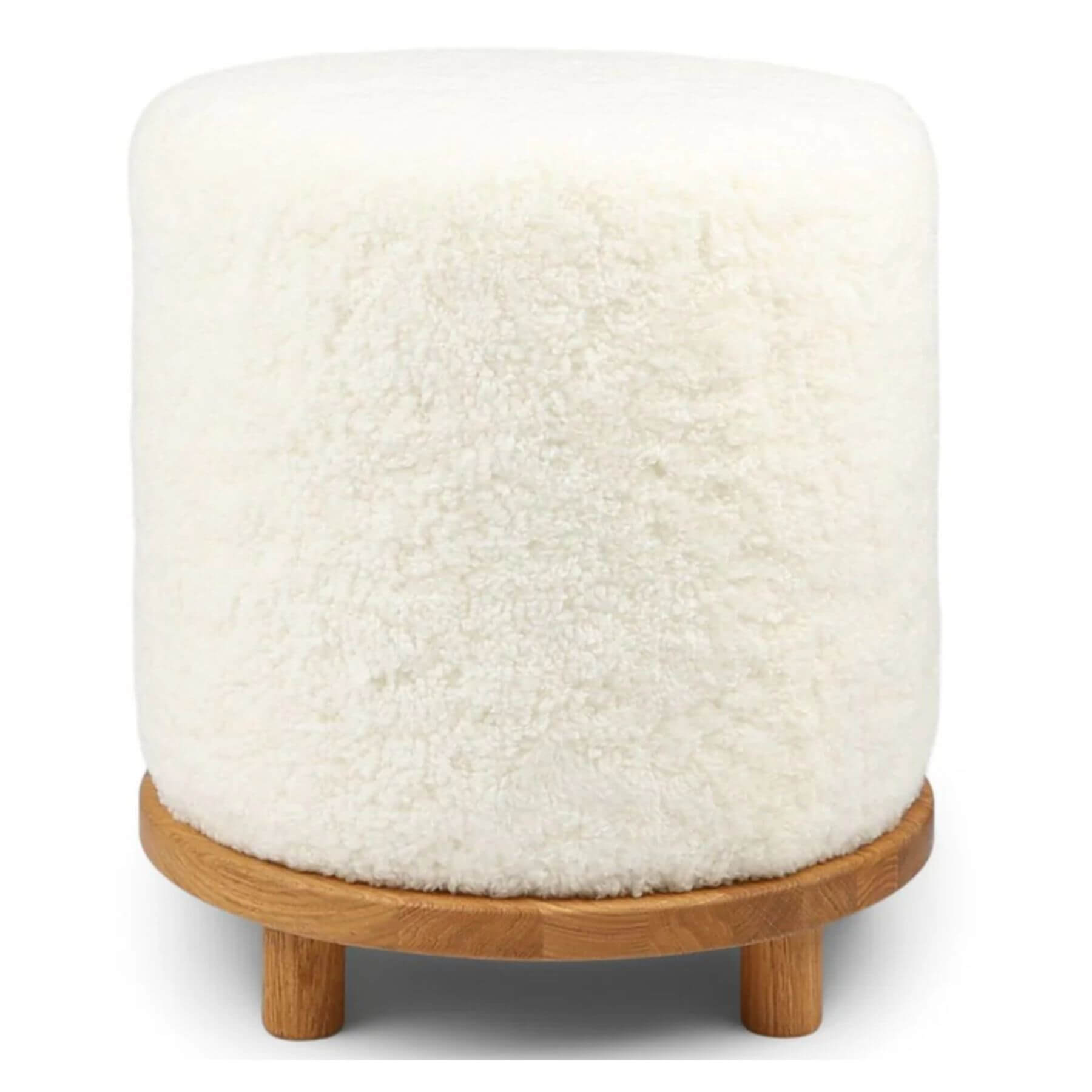 Natures Collection Simon Pouf Short Wool, Oak Legs | Ivory
