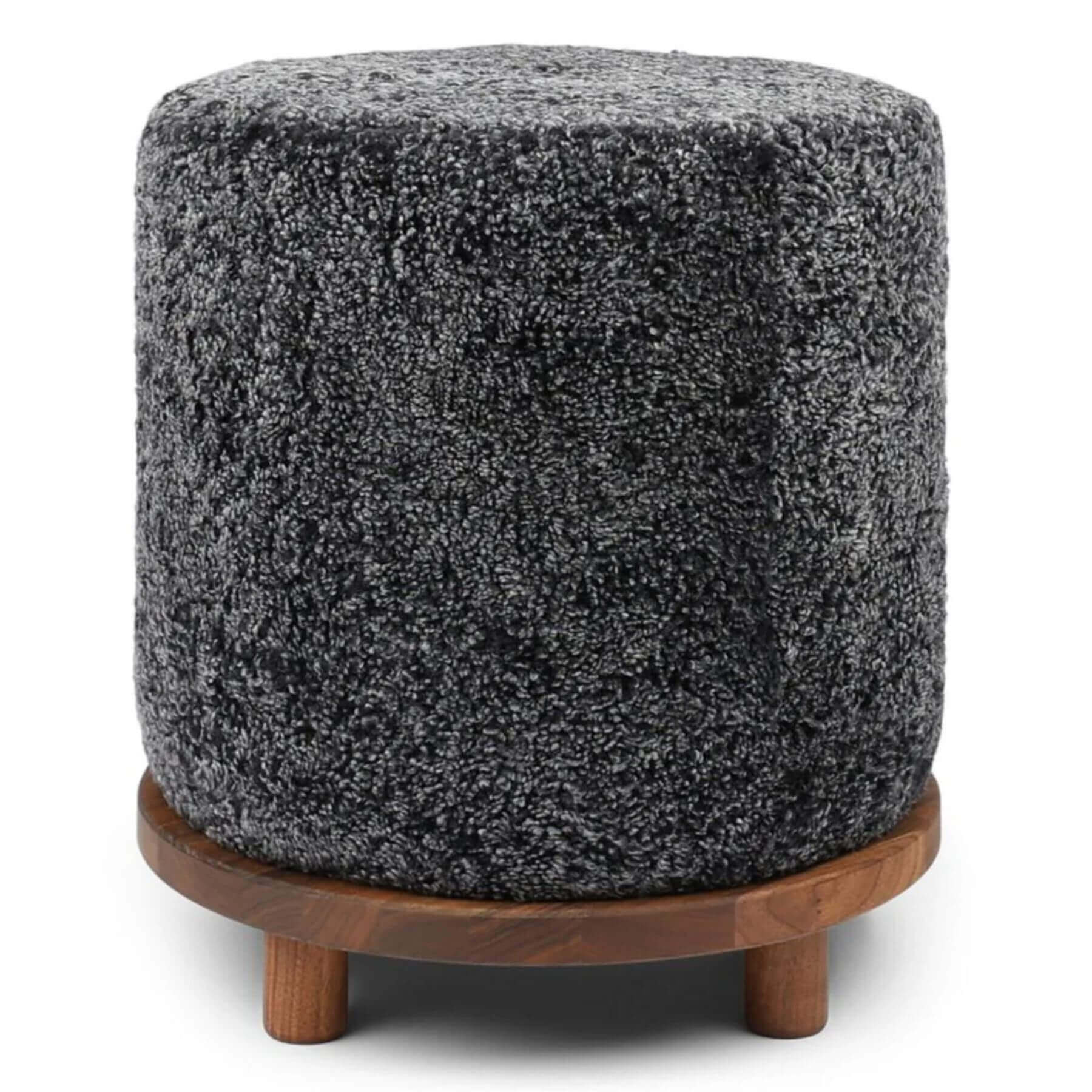 Natures Collection Simon Pouf Short Wool, Walnut Legs | Anthracite