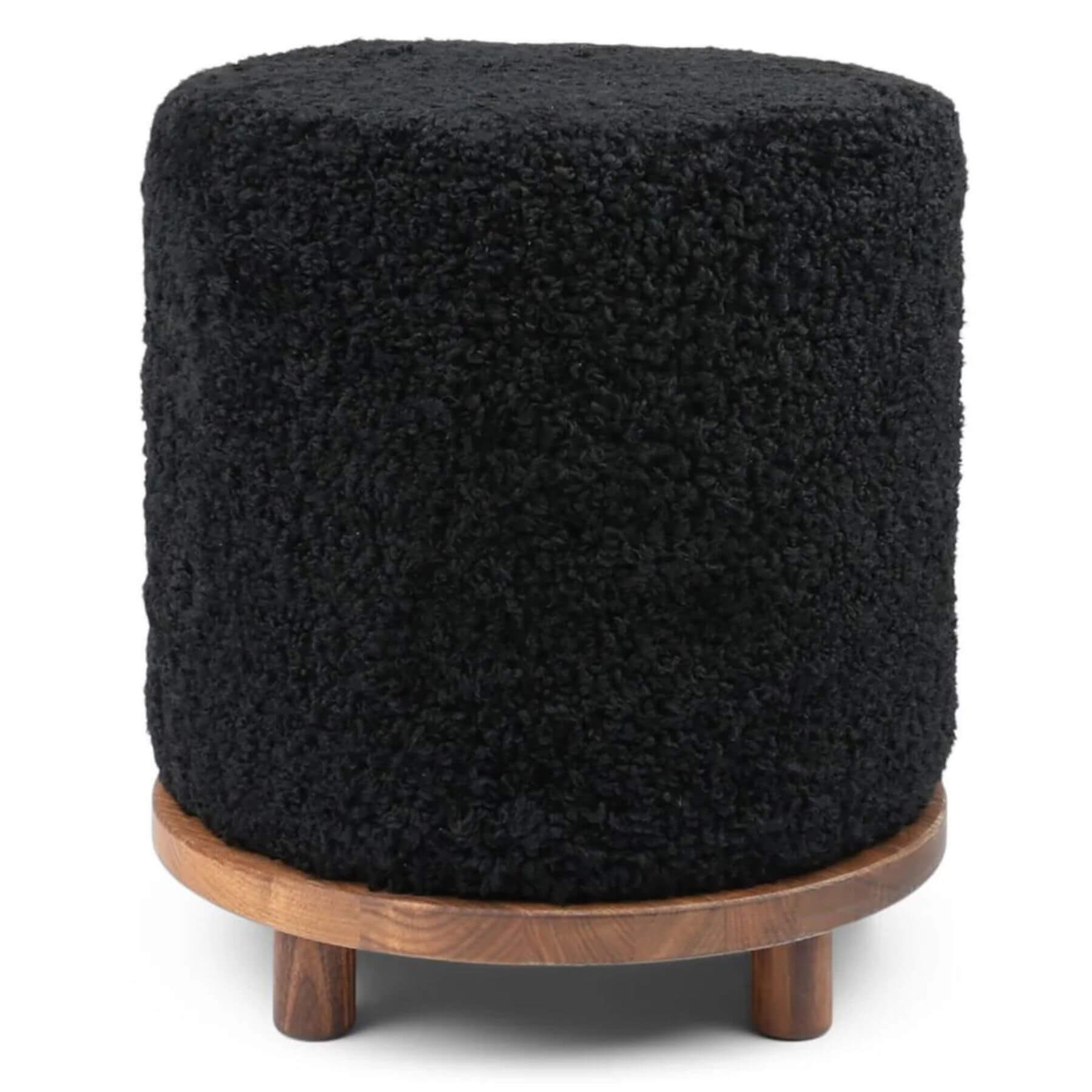 Natures Collection Simon Pouf Short Wool, Walnut Legs | Black