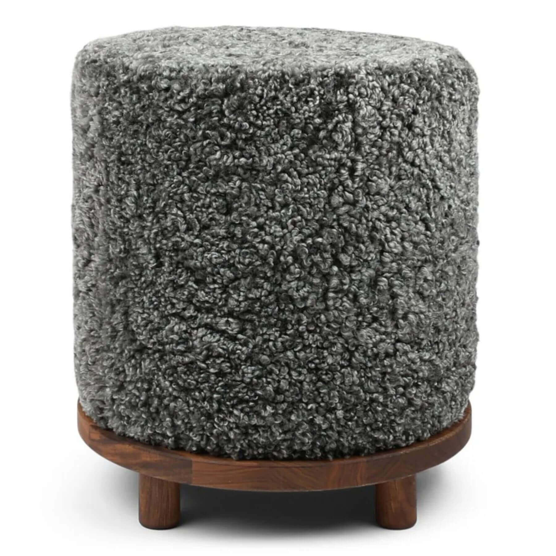 Natures Collection Simon Pouf Short Wool, Walnut Legs | Graphite