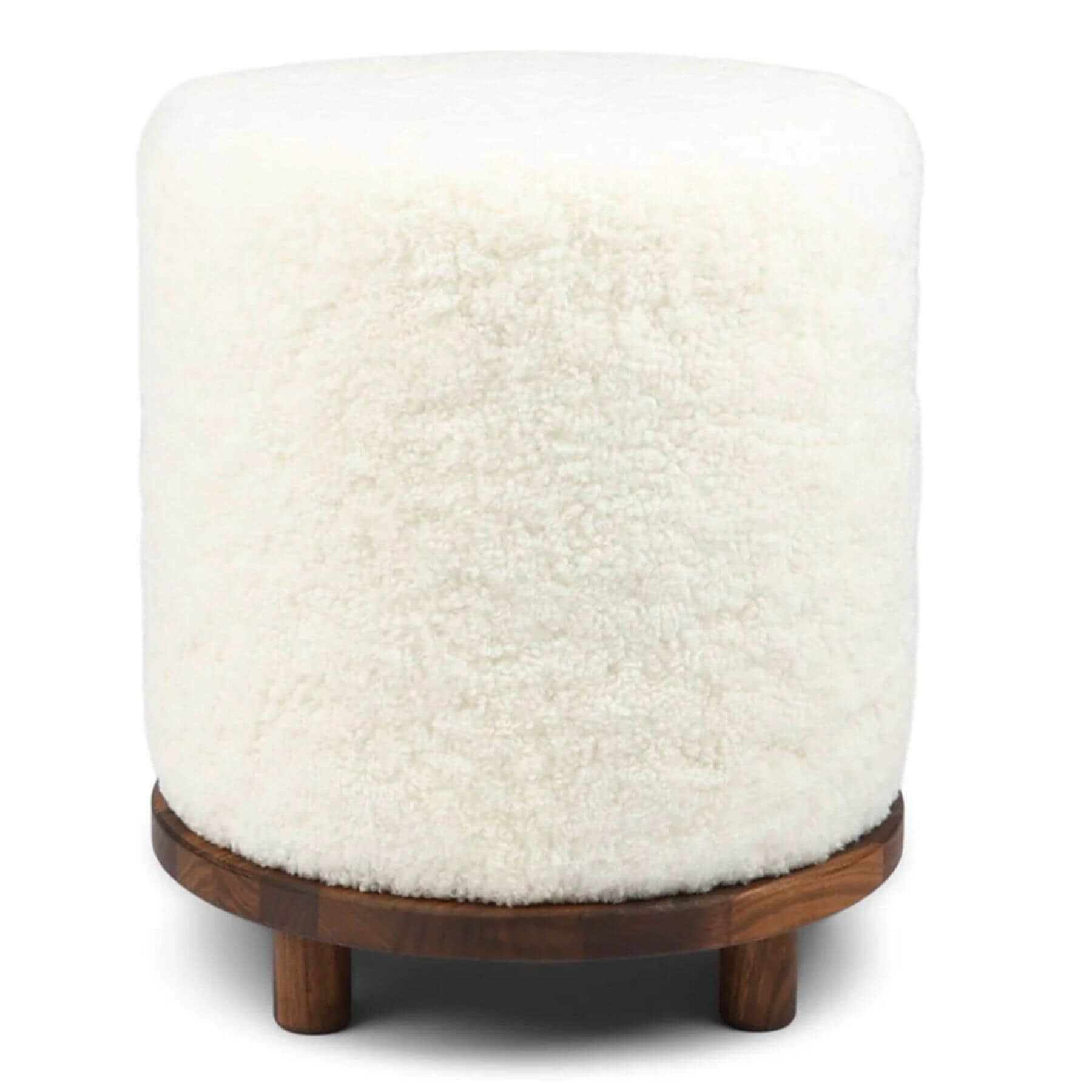 Natures Collection Simon Pouf Short Wool, Walnut Legs | Ivory
