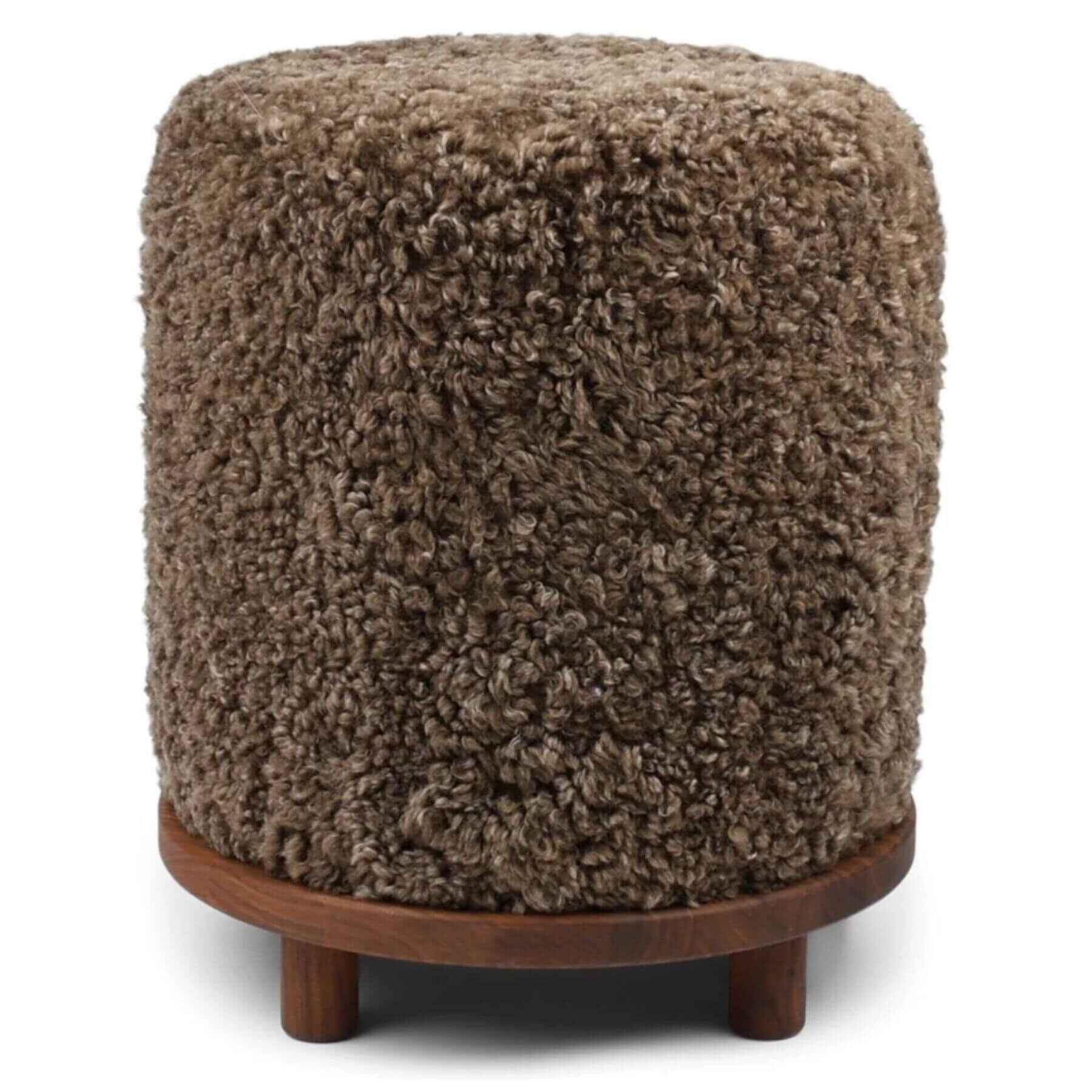 Natures Collection Simon Pouf Short Wool, Walnut Legs | Taupe