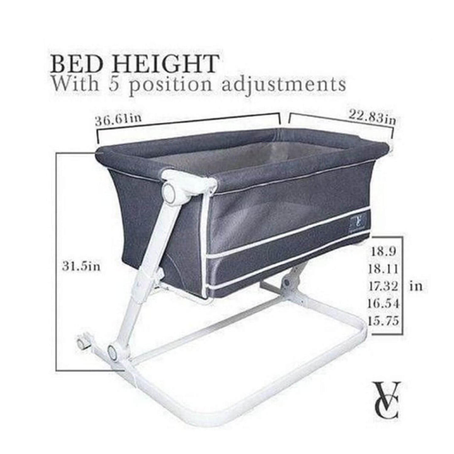 Venice Child Sunset Dreaming Bedside Bassinet | White - Dimensions