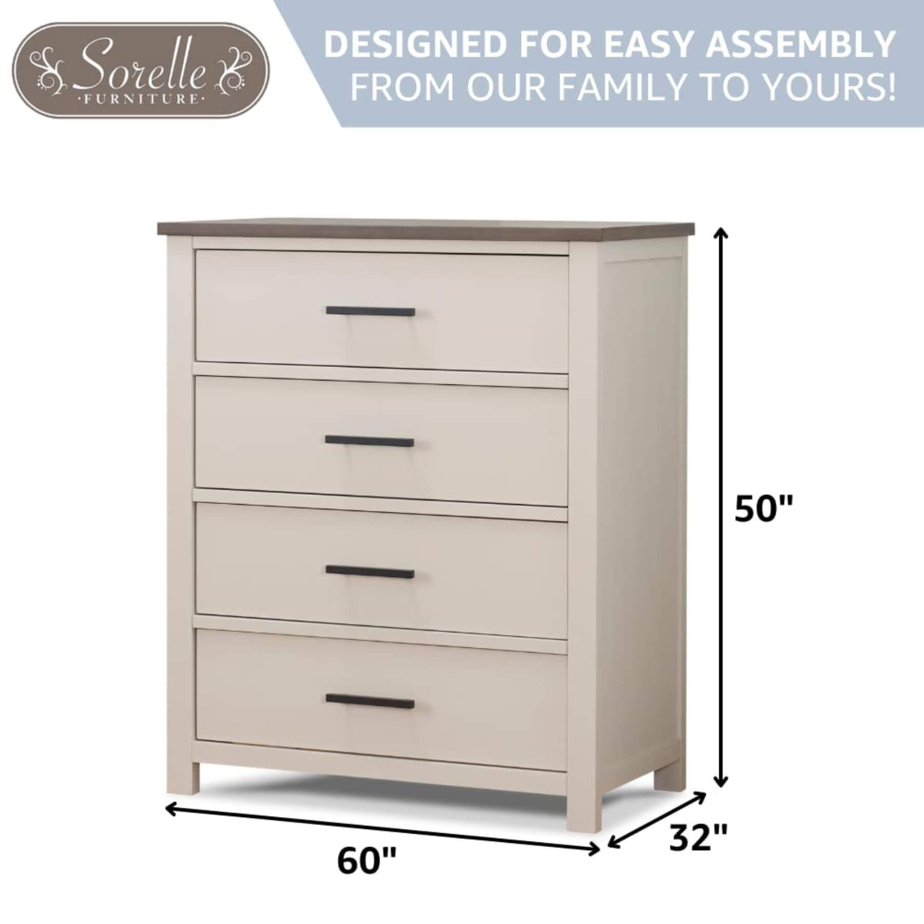 Sorelle Westley 4 Drawer Dresser Chocolate Bisque - Dimensions