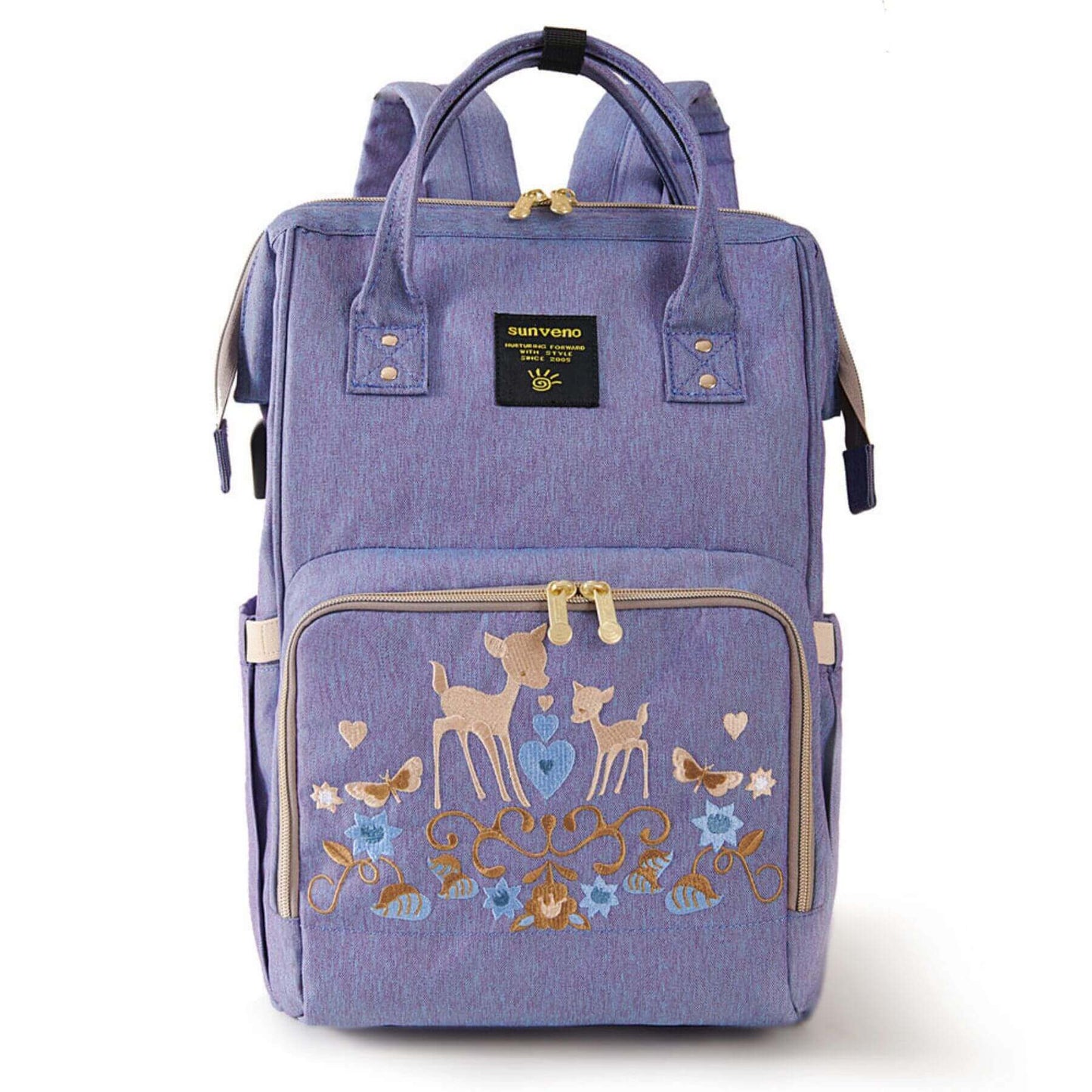 Sunveno Classic Embroidered Diaper Backpack - Purple Deer
