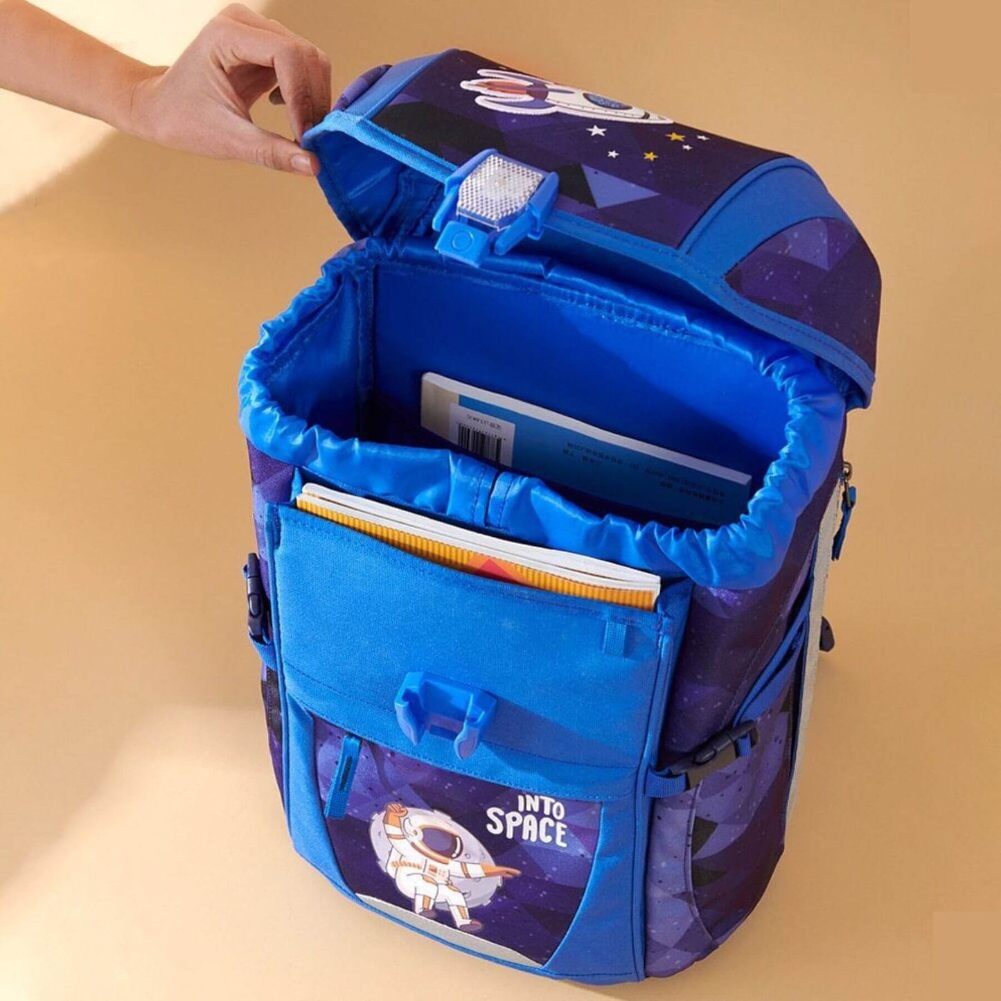 Sunveno Over-clip Kids School Backpack Blue on a beige background