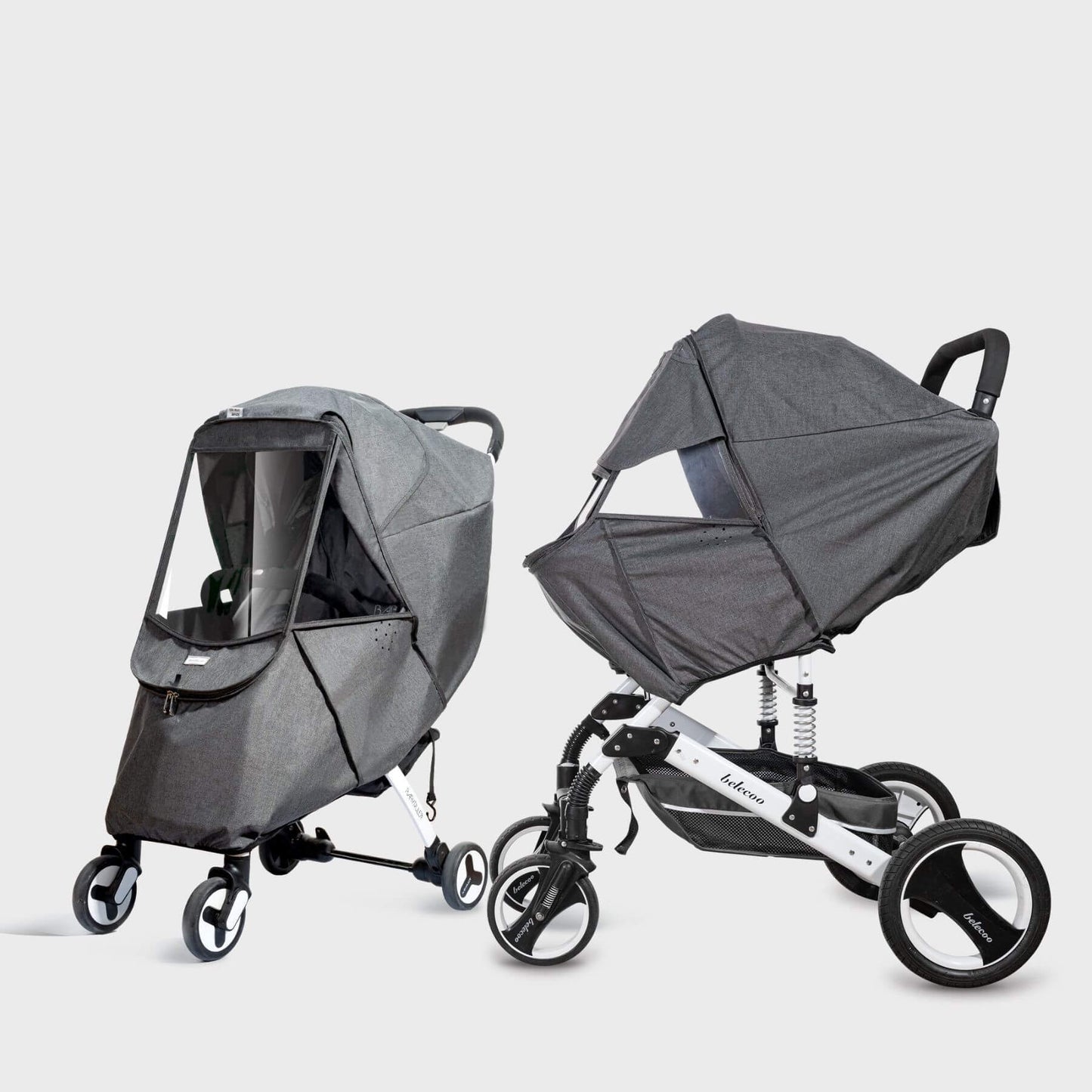 Sunveno Universal Stroller Cover Gray on two strollers