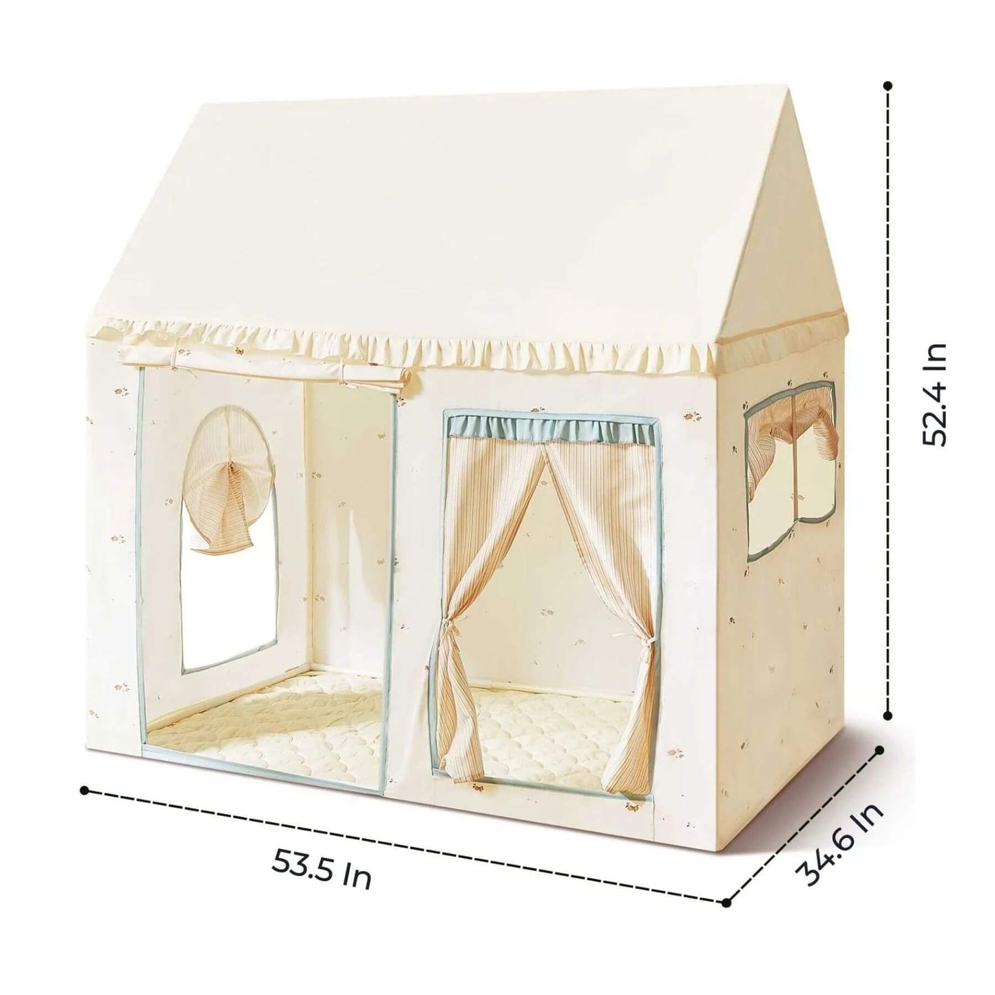 Tiny Land® Sweet Citrus Kid's Play Tent - Creamy white/blue with dimensions displayed