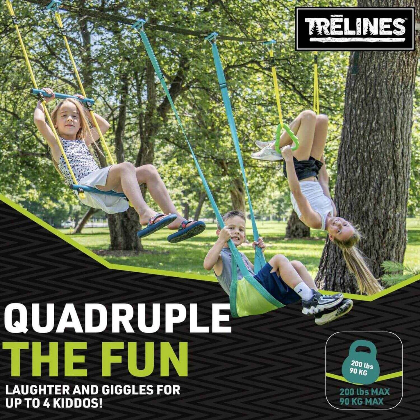 Kids Playing Trelines Swingset Gymnastics Line 36ft