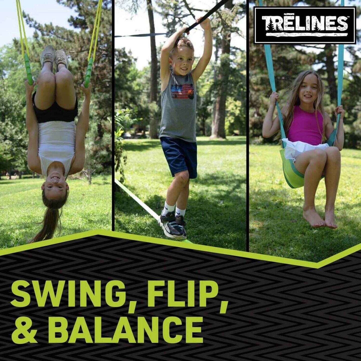 Kids Playing Trelines Swingset Gymnastics Line 36ft