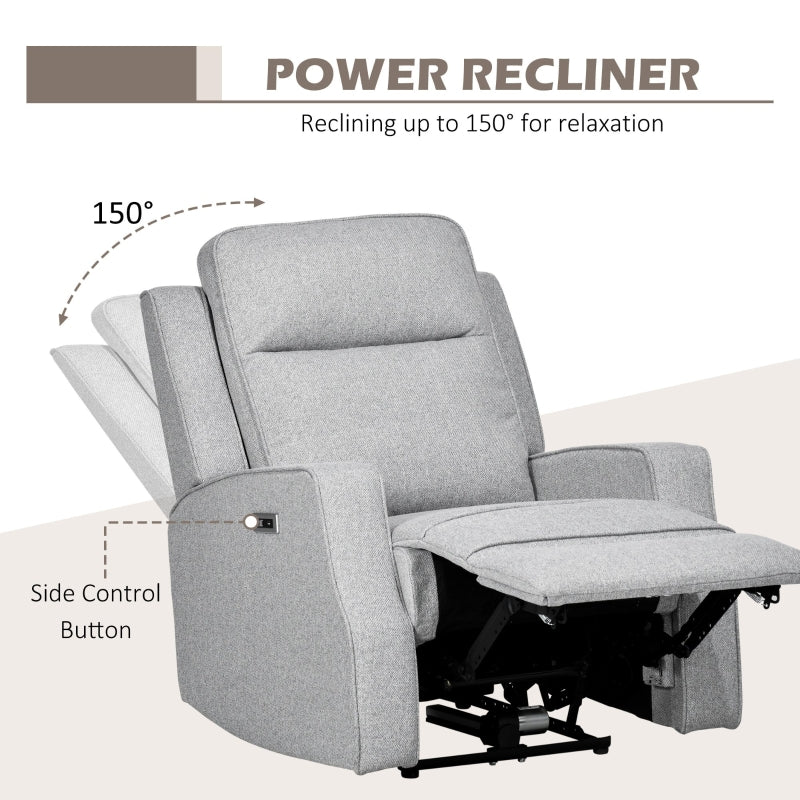 HOMCOM Electric Power Nursery Recliner | Gray Linen Upholstery Armchair