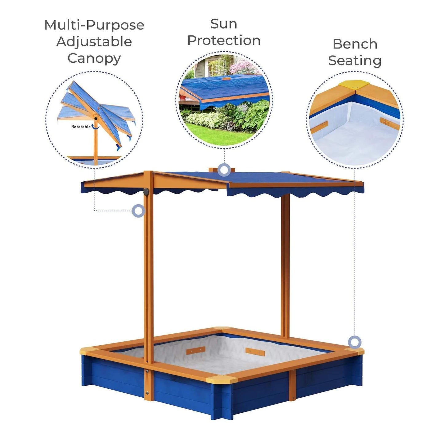 Teamson Kids 4' Square Solid Wood Sandbox