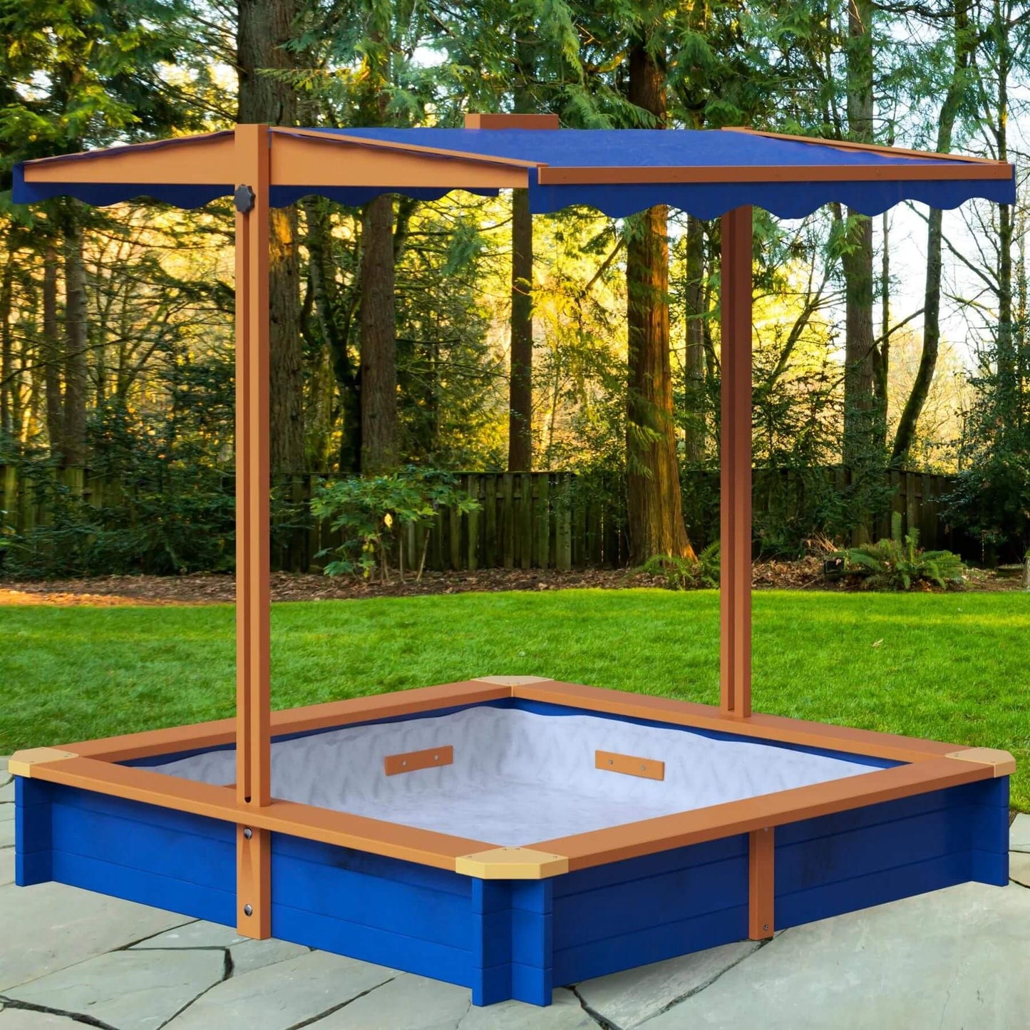 Teamson Kids 4' Square Solid Wood Sandbox