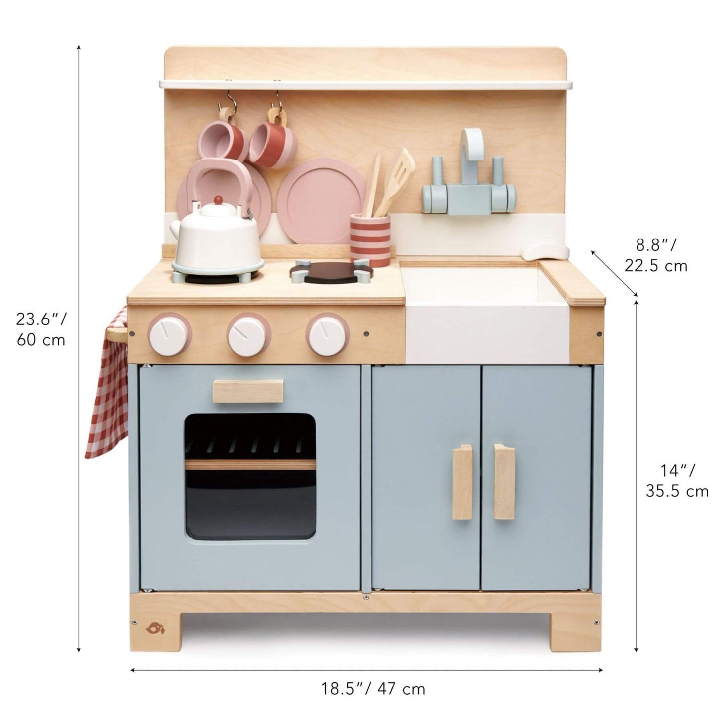 Tender Leaf Home Kitchen with measurements on a white background