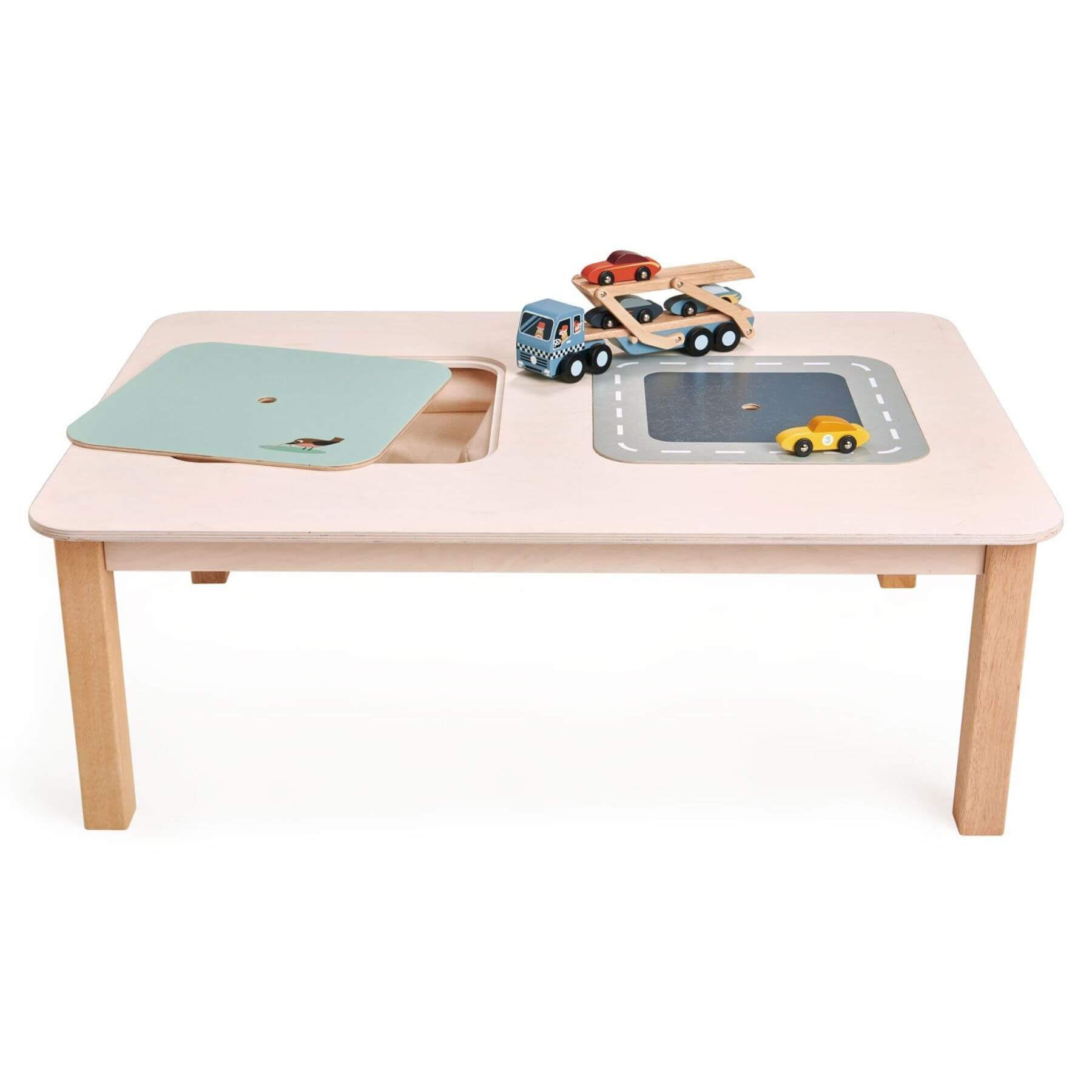Tender Leaf Play Table with toy cars and a wooden road