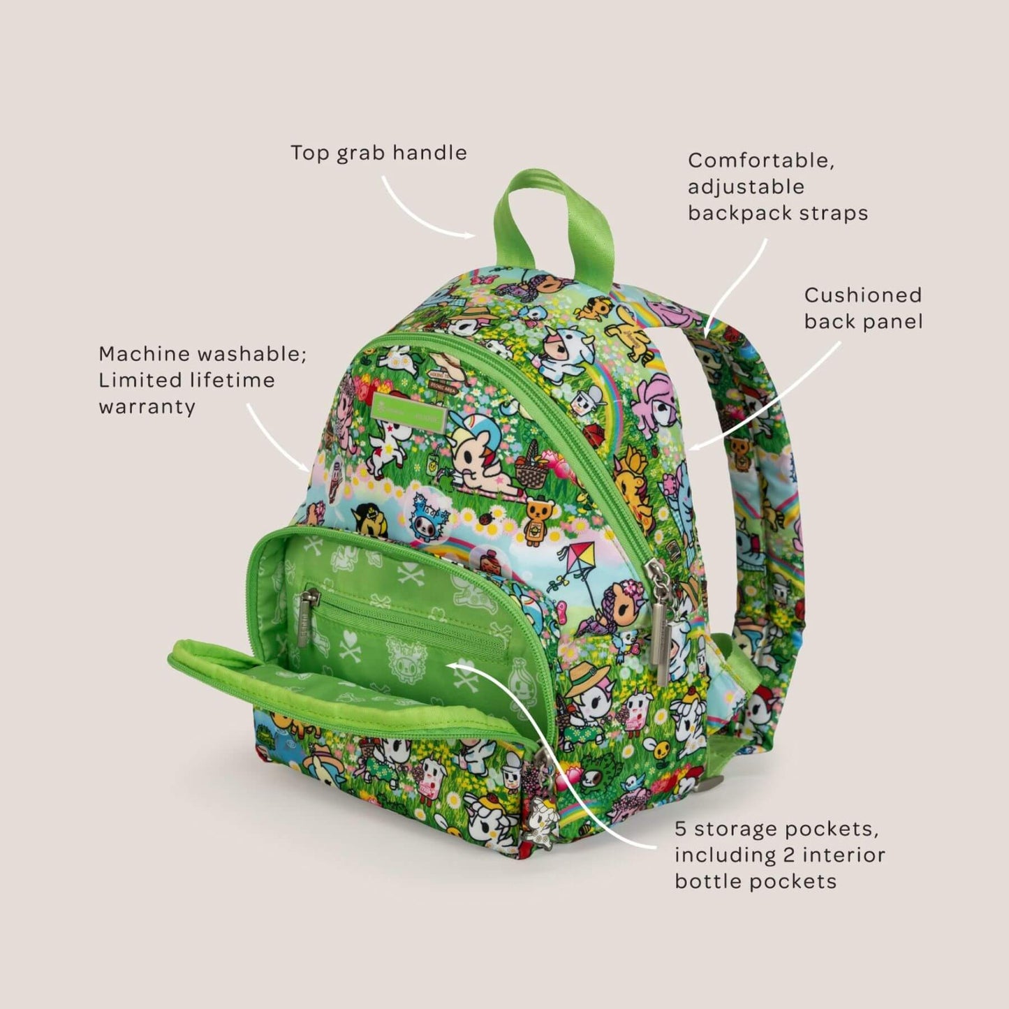 tokidoki Everyday Mini Backpack - Meadow Blooms on a light gray background