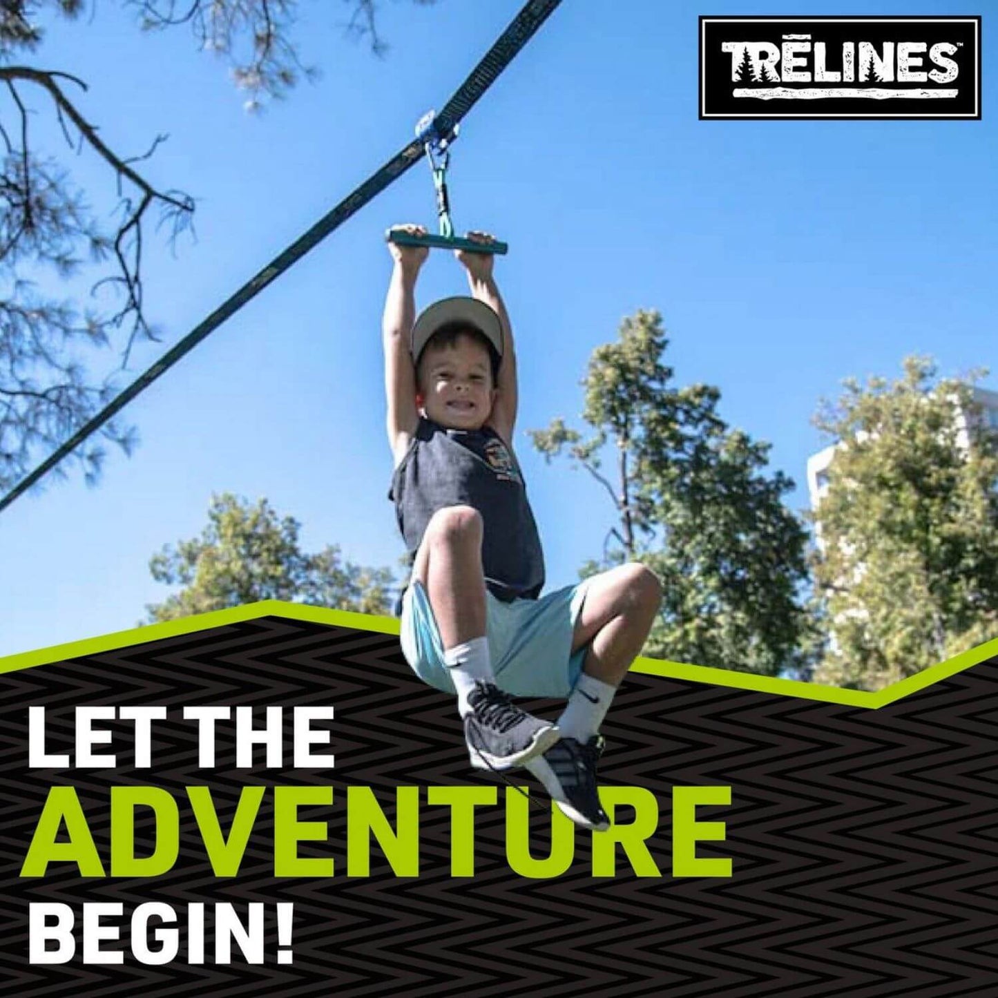 Boy Playing Trelines Roller Adventure Line 36ft