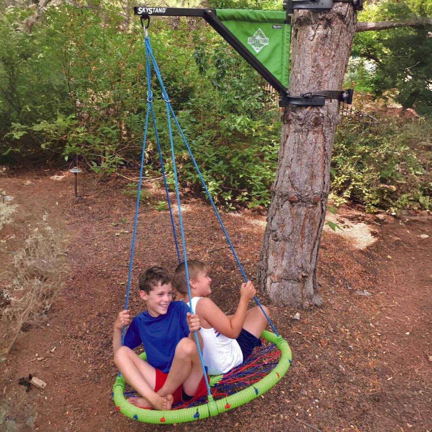 Kids Playing Swing attached to Trelines SkyStand