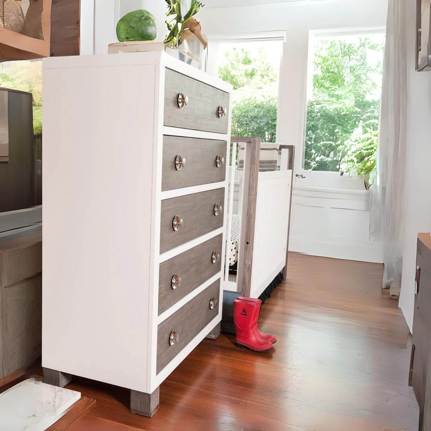 Milk Street Baby True 5 Drawer Chest Mud with Snow - Side View