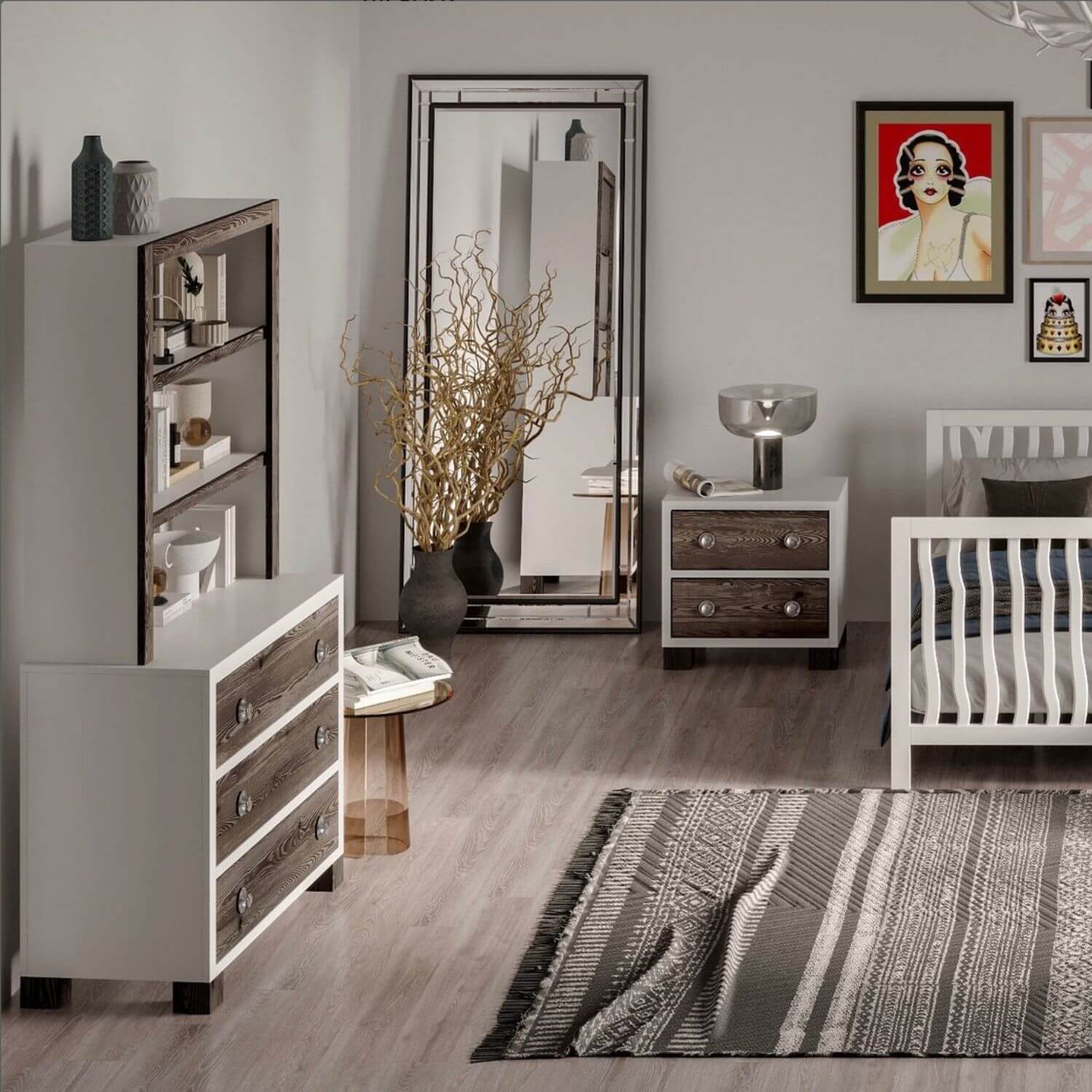 Milk Street Baby True Hutch/Bookcase Mud with Snow - Lifestyle