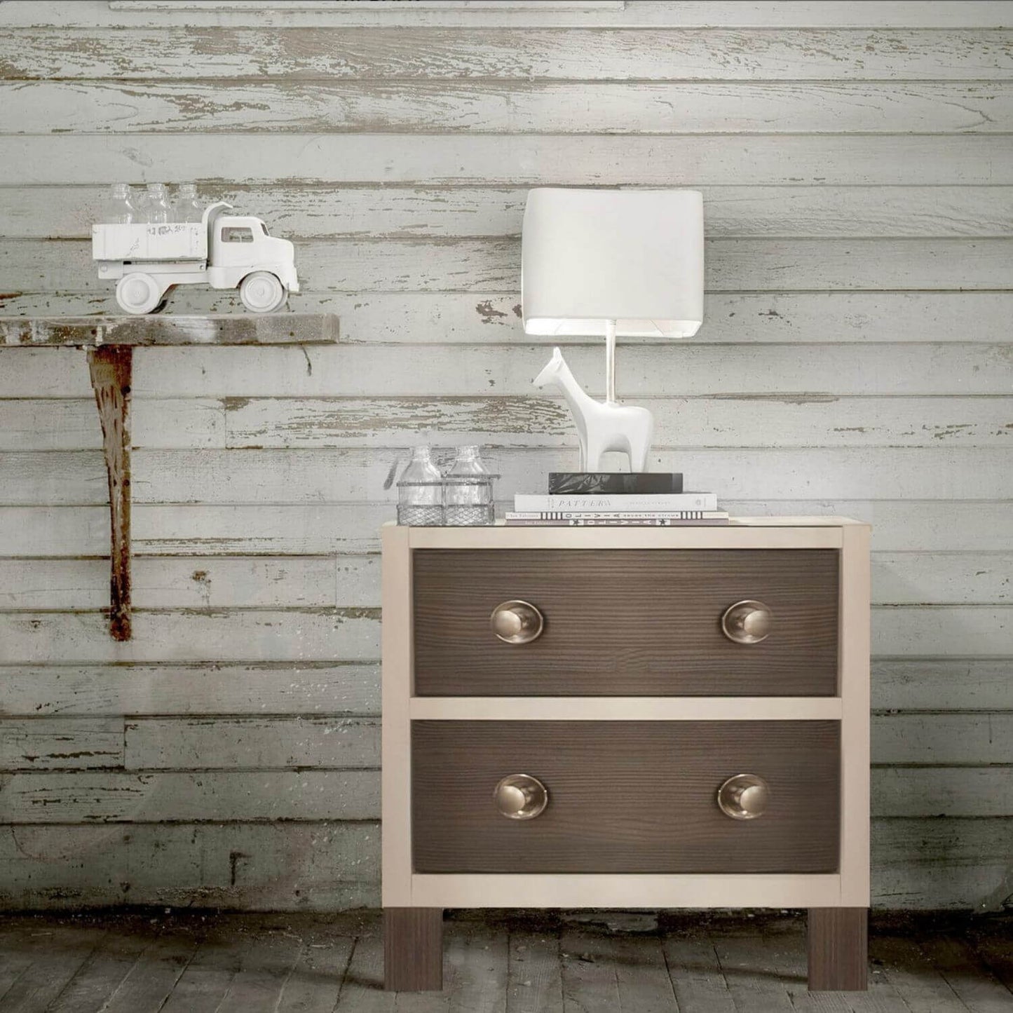 Milk Street Baby True 2 Drawer Nightstand Mud with Snow - Lifestyle