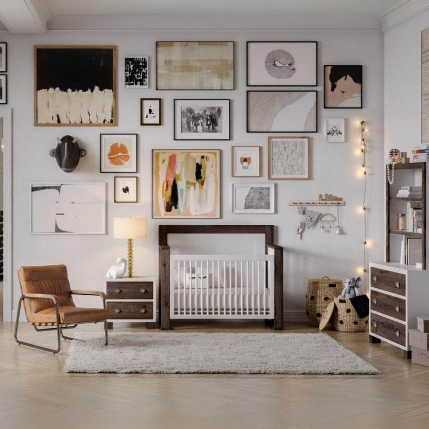 Milk Street Baby True 2 Drawer Nightstand Mud with Snow - Lifestyle