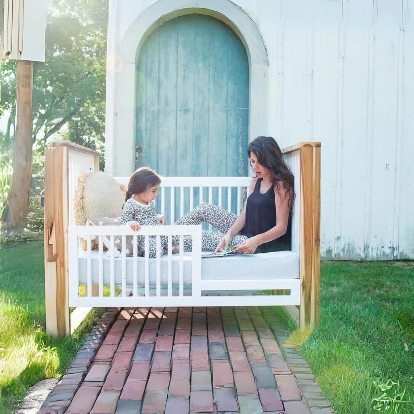 Milk Street Baby True Traditional Crib Acacia with Snow - Lifestyle