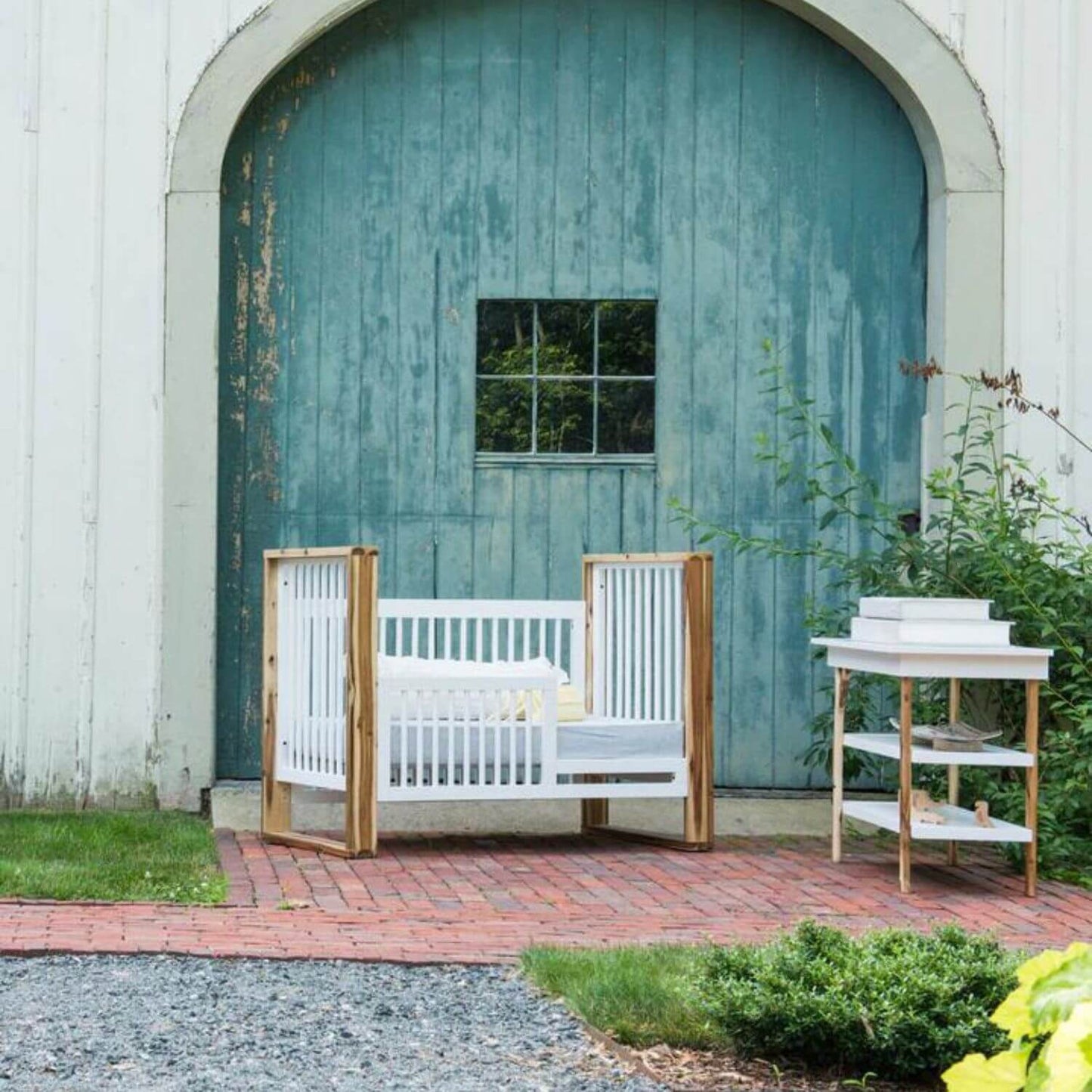Milk Street Baby True Traditional Crib Acacia with Snow - Lifestyle