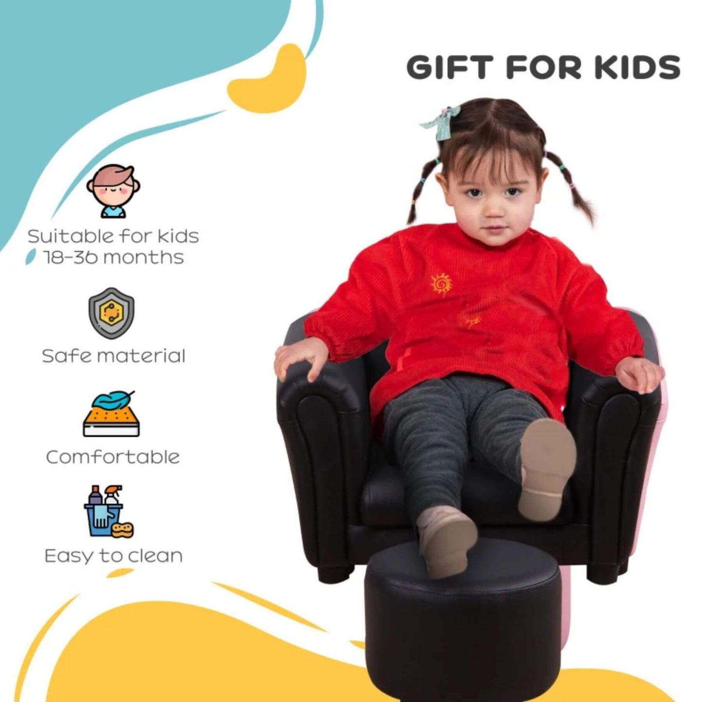 Girl Sitting on Qaba Upholstered Armchair for Kids 18M+ Black