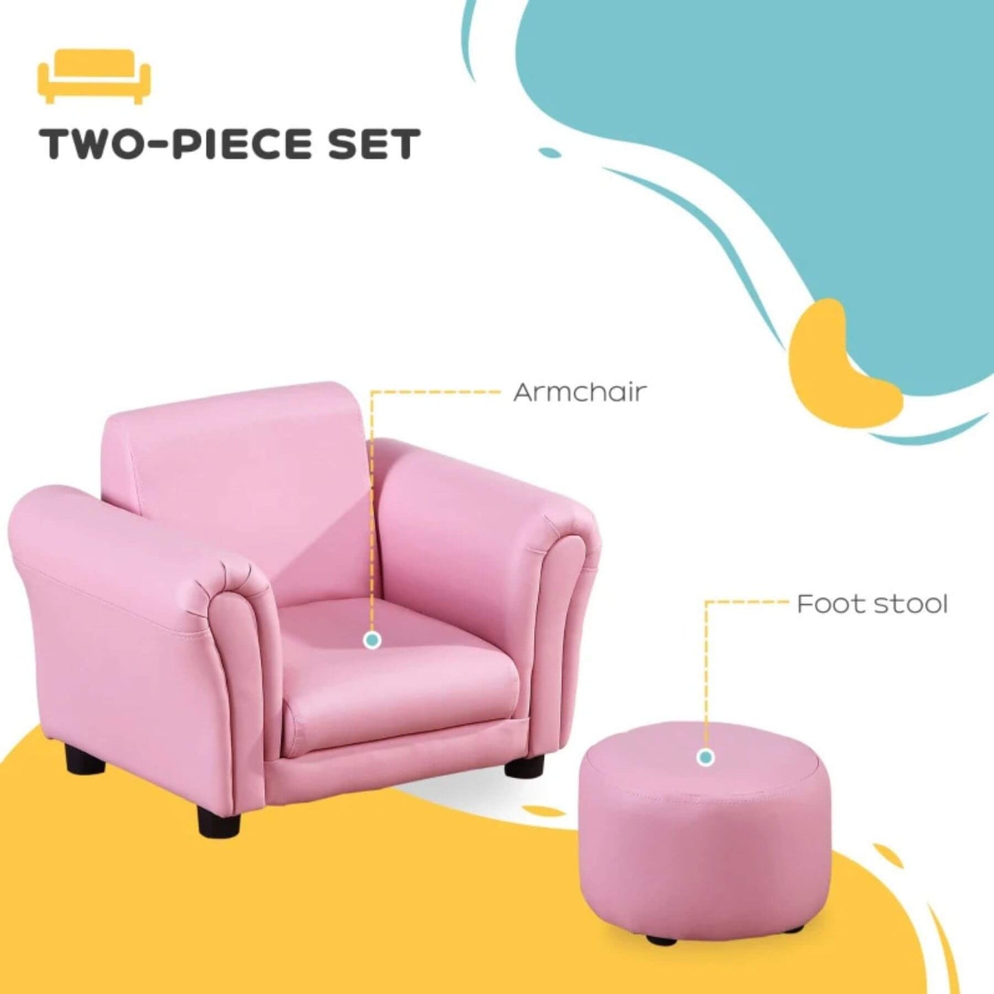 Qaba Upholstered Armchair for Kids 18M+ Pink