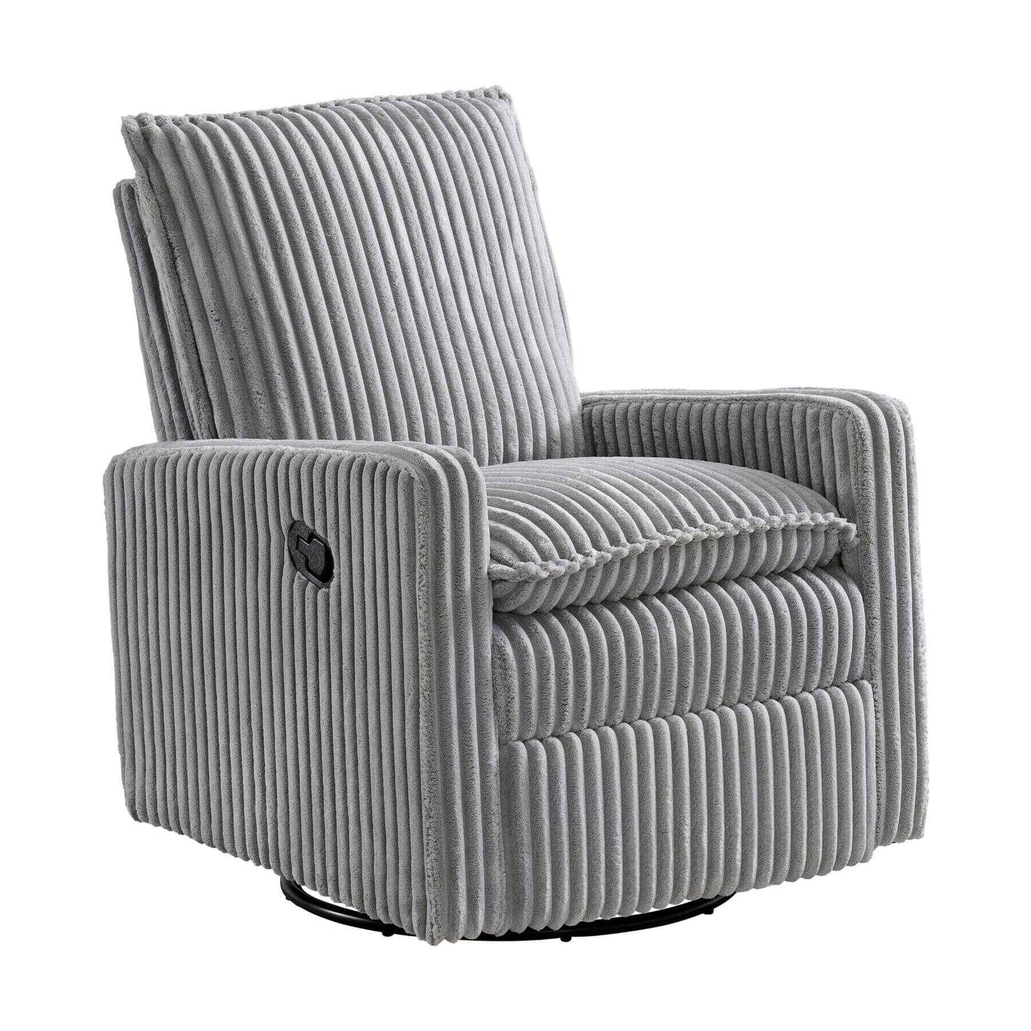 Uptown Nursery Swivel Rocker and Recliner in Corduroy Ash Gray on a white background