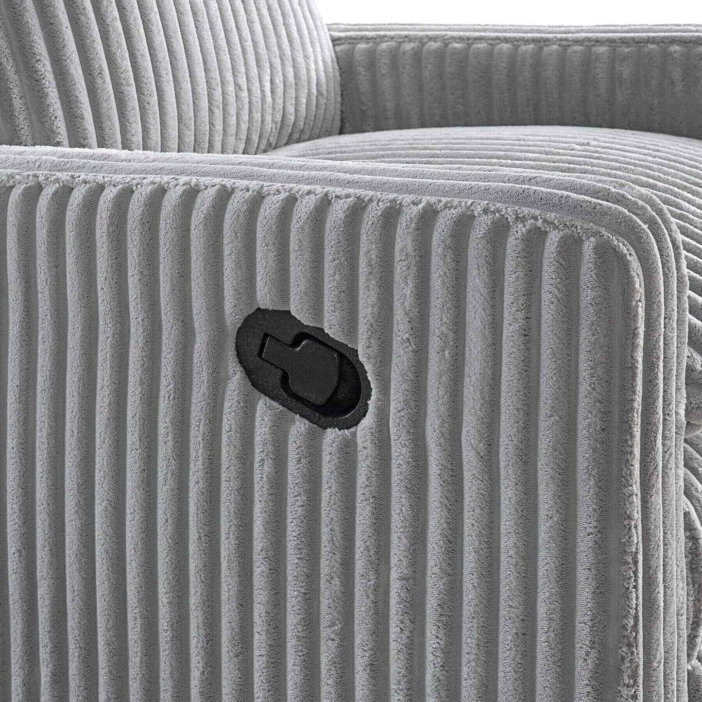 Detail of Uptown Nursery Swivel Rocker and Recliner in Corduroy Ash Gray