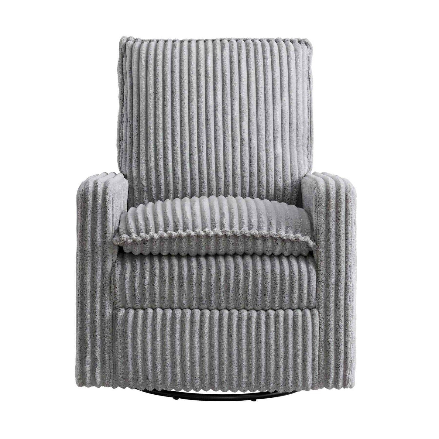 Uptown Nursery Swivel Rocker and Recliner in Corduroy Ash Gray on a white background
