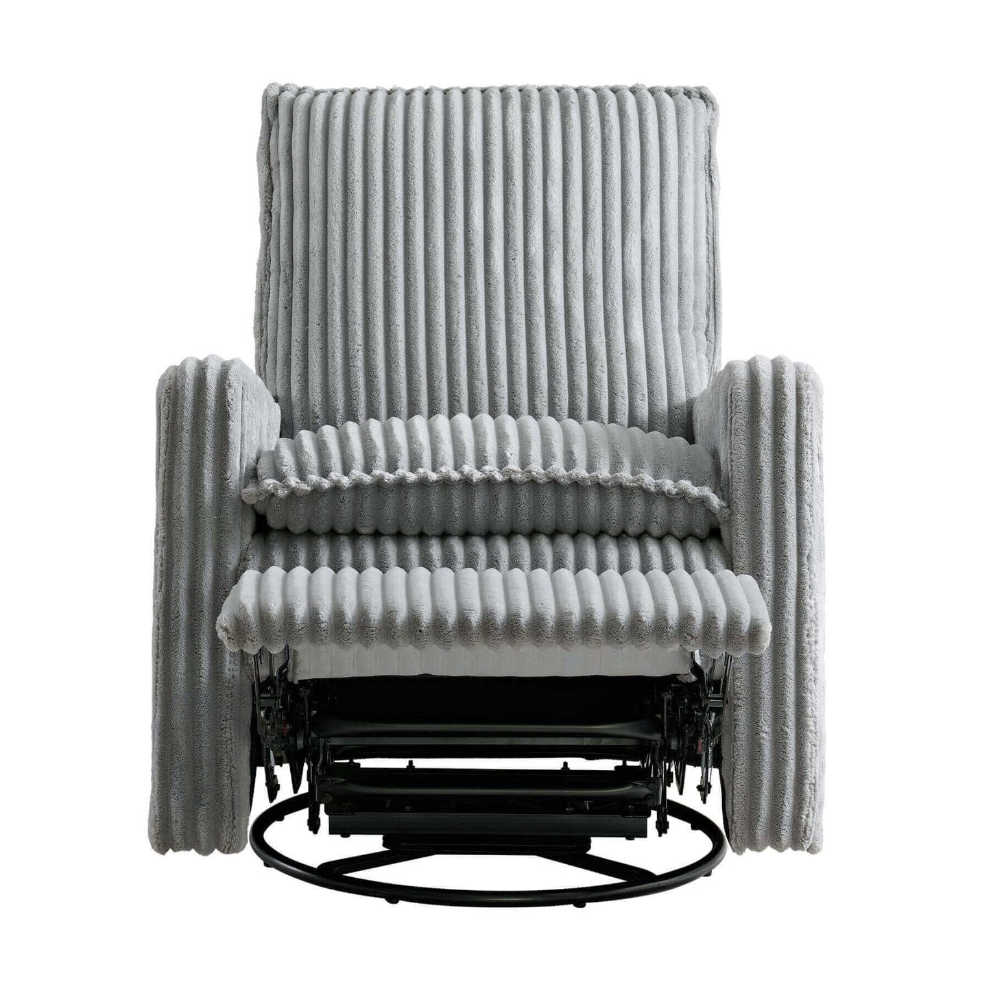 Uptown Nursery Swivel Rocker and Recliner in Corduroy Ash Gray on a white background