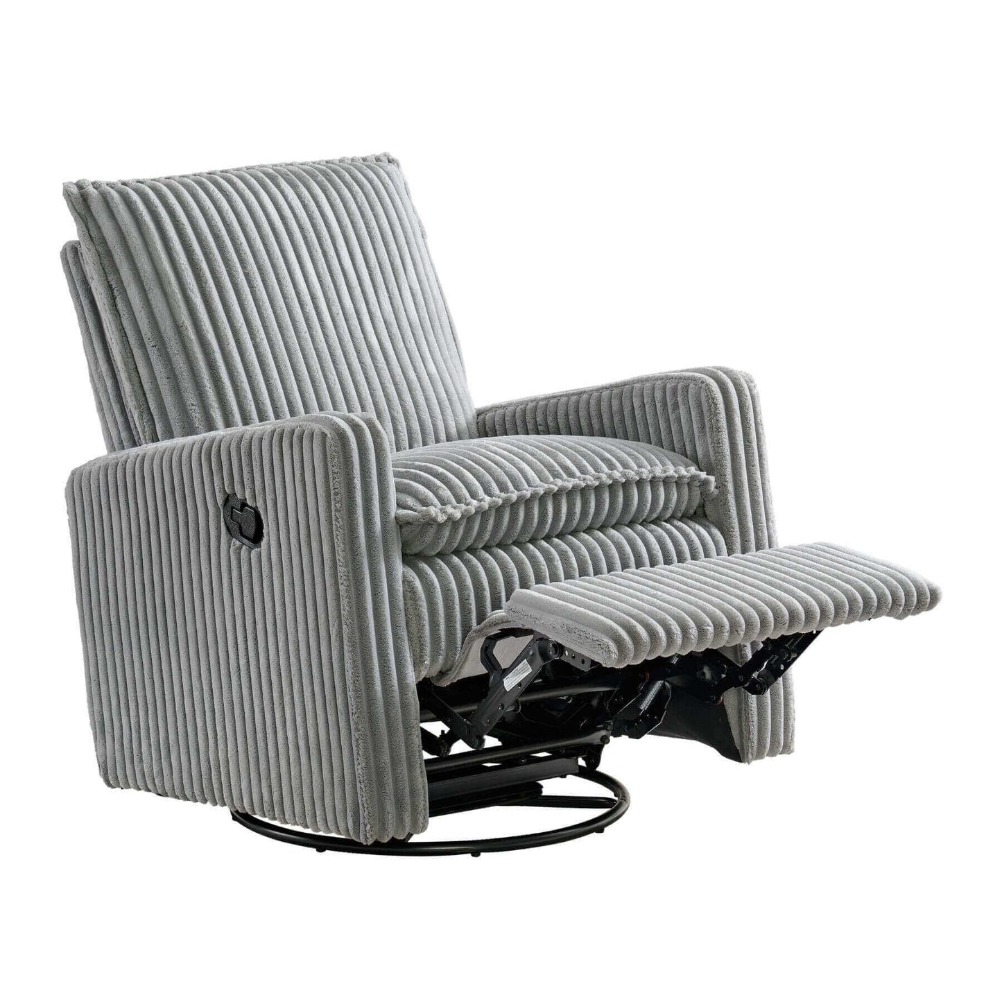 Uptown Nursery Swivel Rocker and Recliner in Corduroy Ash Gray on a white background
