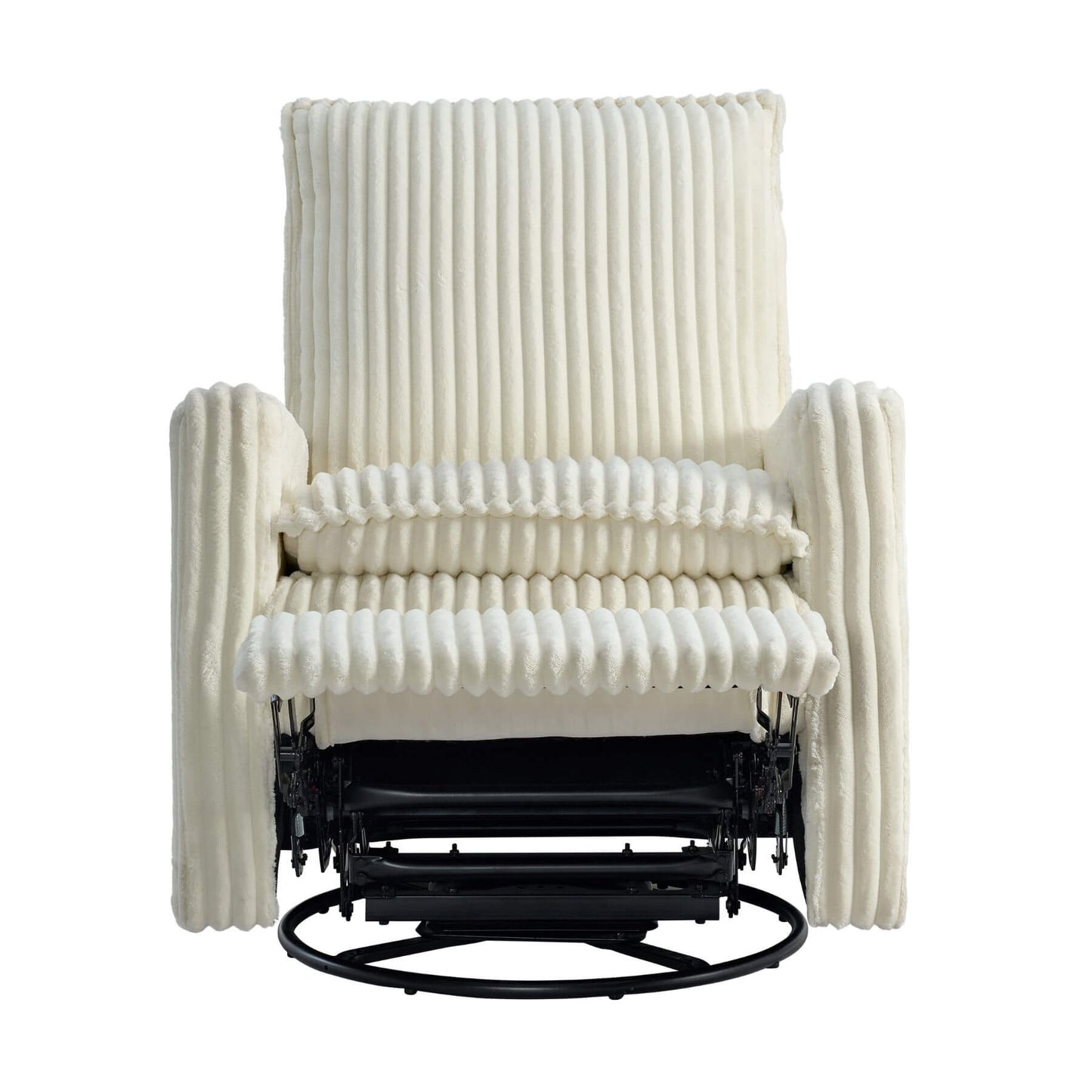 Uptown Nursery Swivel Rocker and Recliner in Corduroy Pearl White on a white background